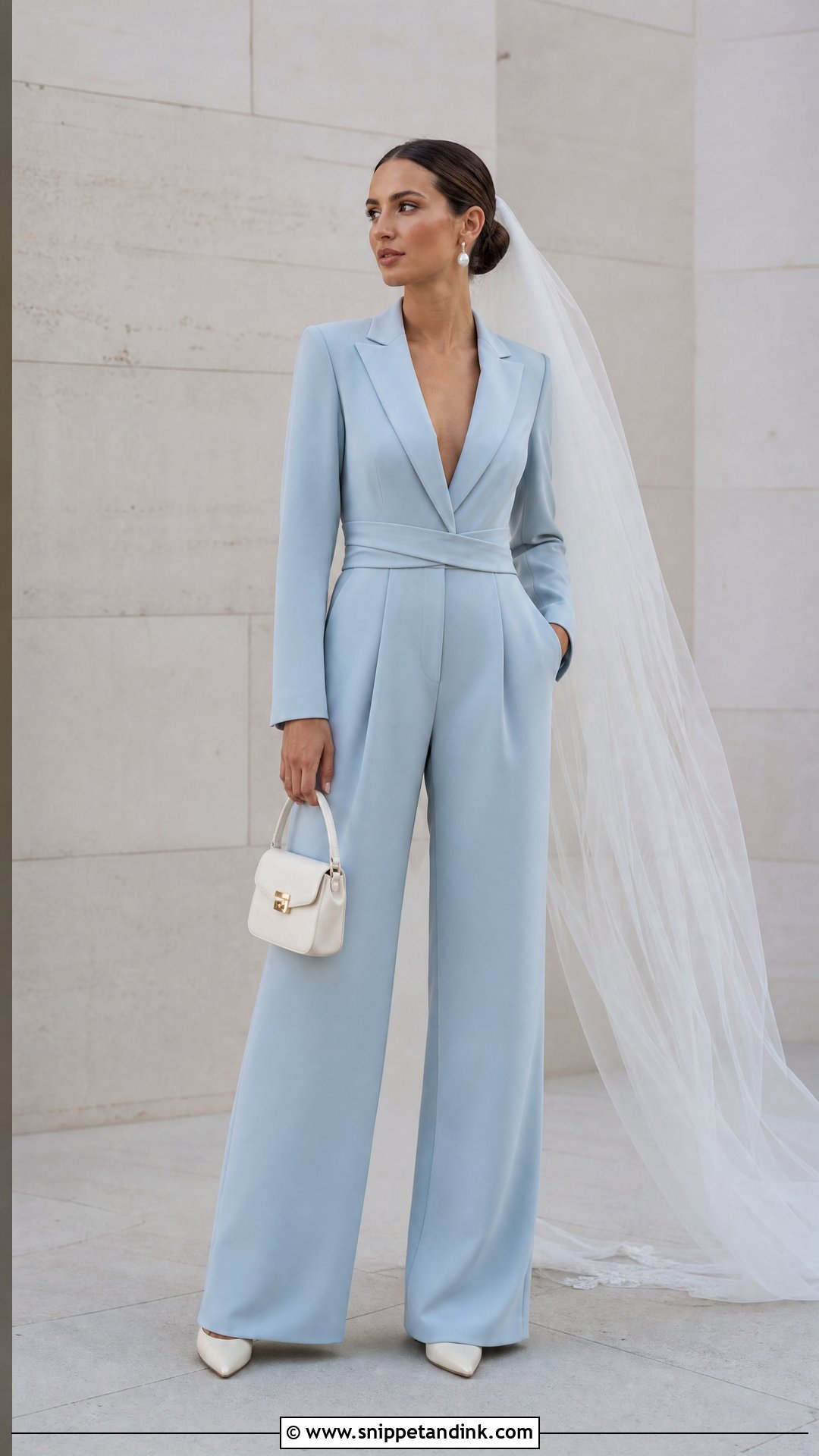 Blue Wedding Jumpsuit With Veil - Snippet and Ink - 20 Blue Bride Ideas