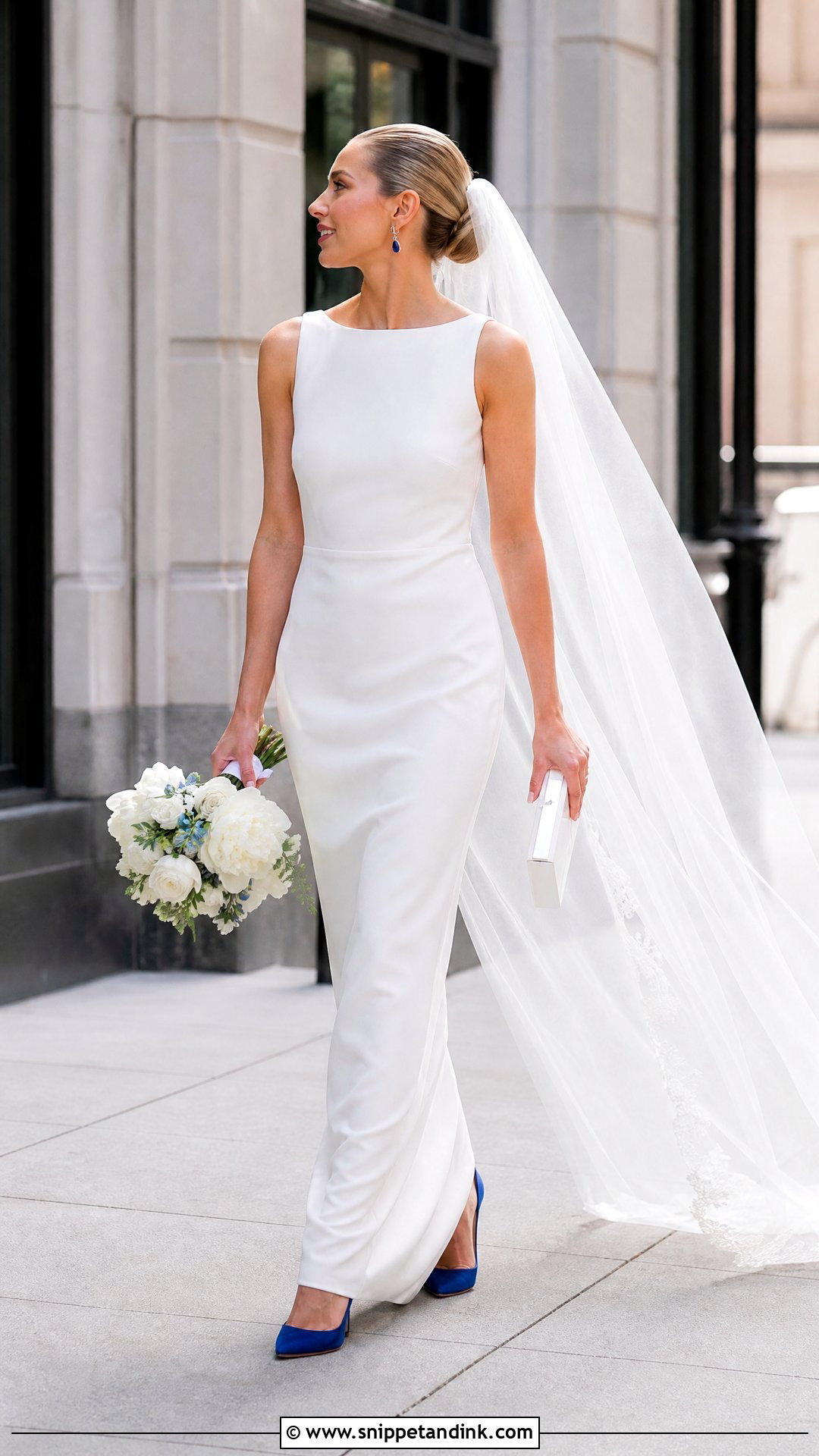 Blue Wedding Pumps With Minimalist Wedding Dress - Snippet and Ink - 20 Wedding Pumps Ideas