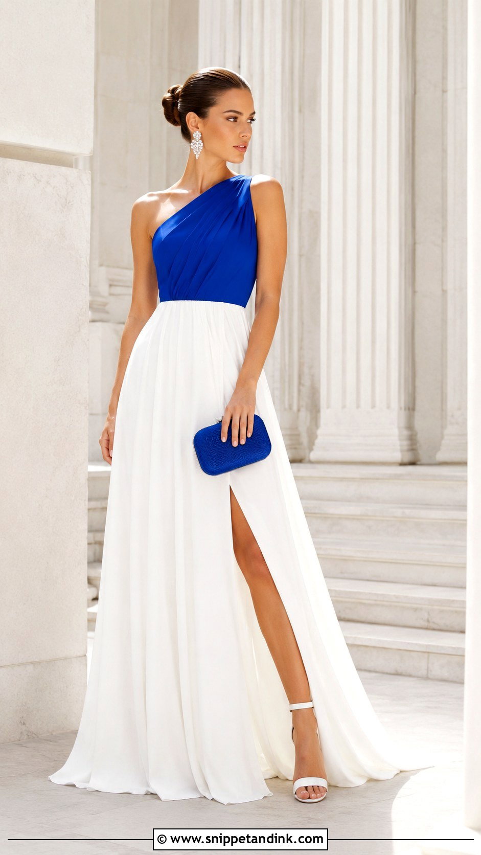 Blue and White One Shoulder Gown - Snippet and Ink - 20 Blue and White Gown Ideas