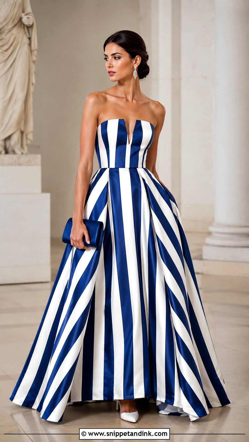 Blue and White Striped Ball Gown - Snippet and Ink - 20 Blue and White Gown Ideas