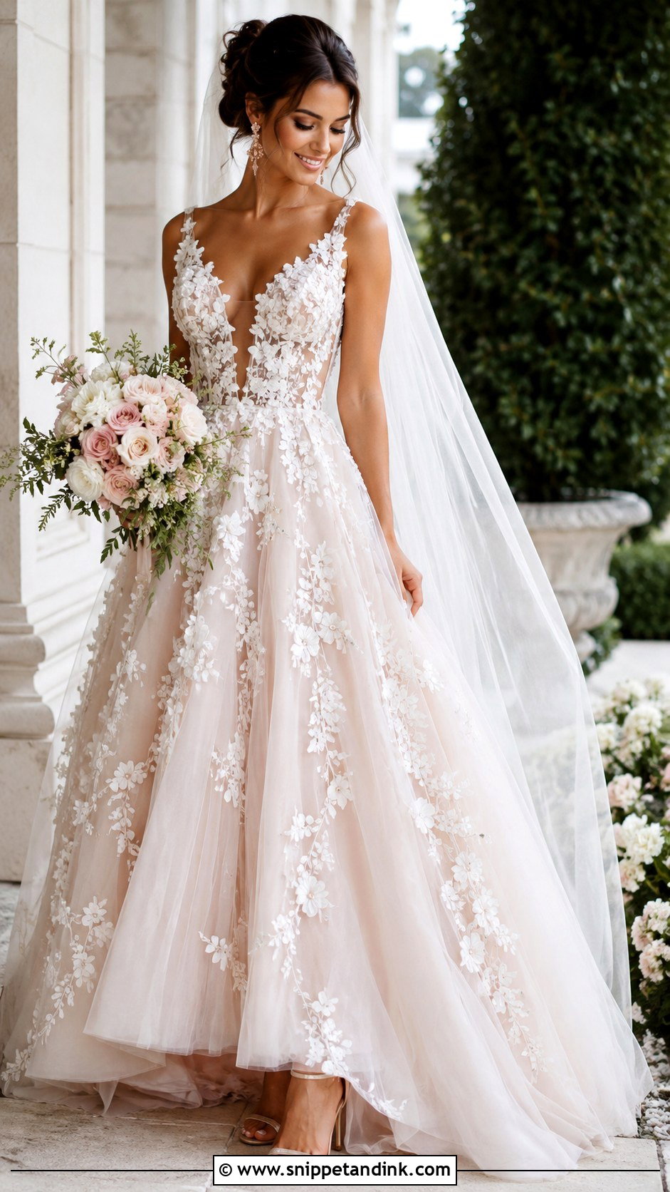 Blush 3D Flower Wedding Dress - Snippet and Ink - 20 3D Flower Wedding Dress Ideas