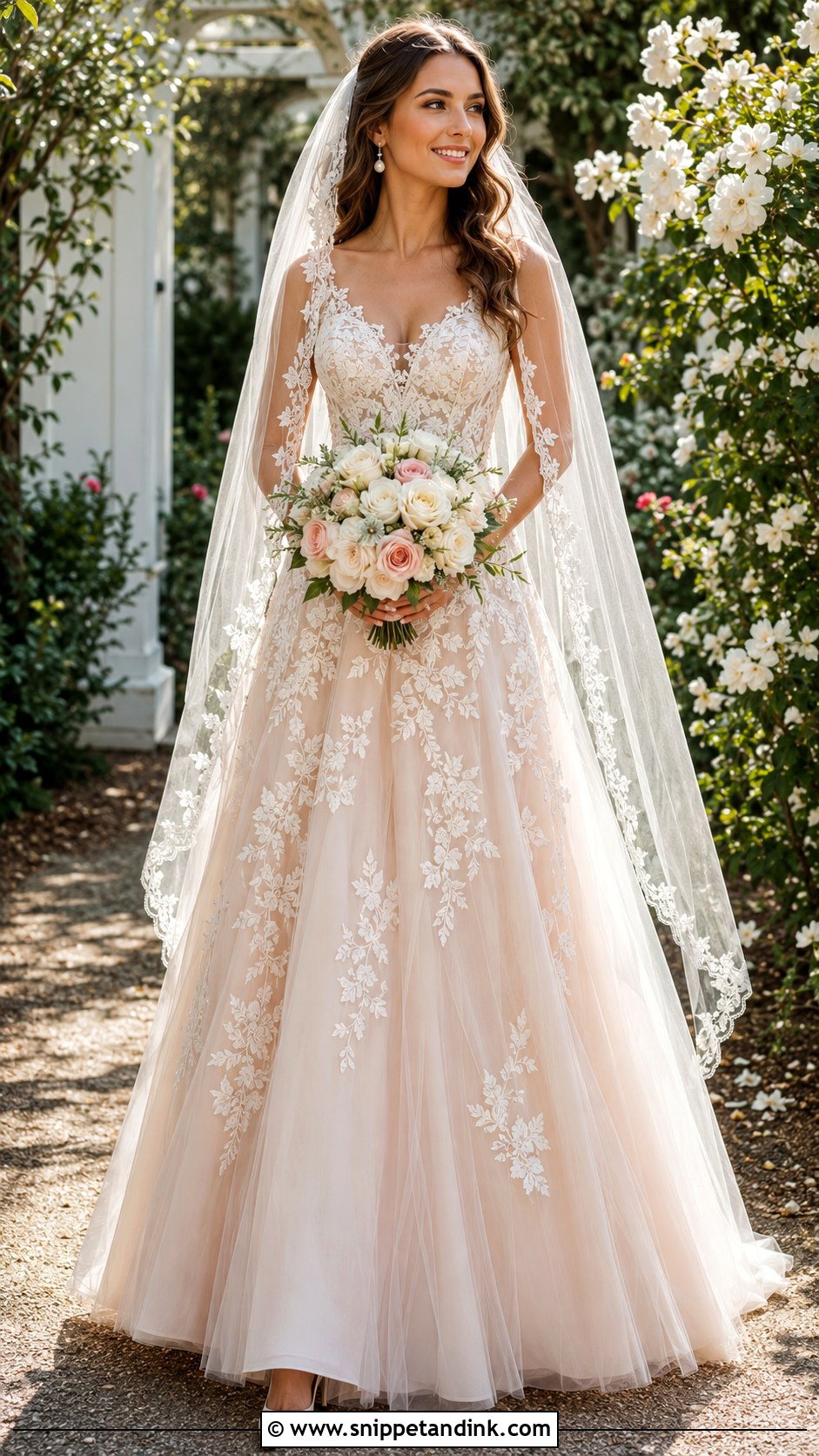 Blush A Line Lace Wedding Dress - Snippet and Ink - 20 Blush Wedding Dresses