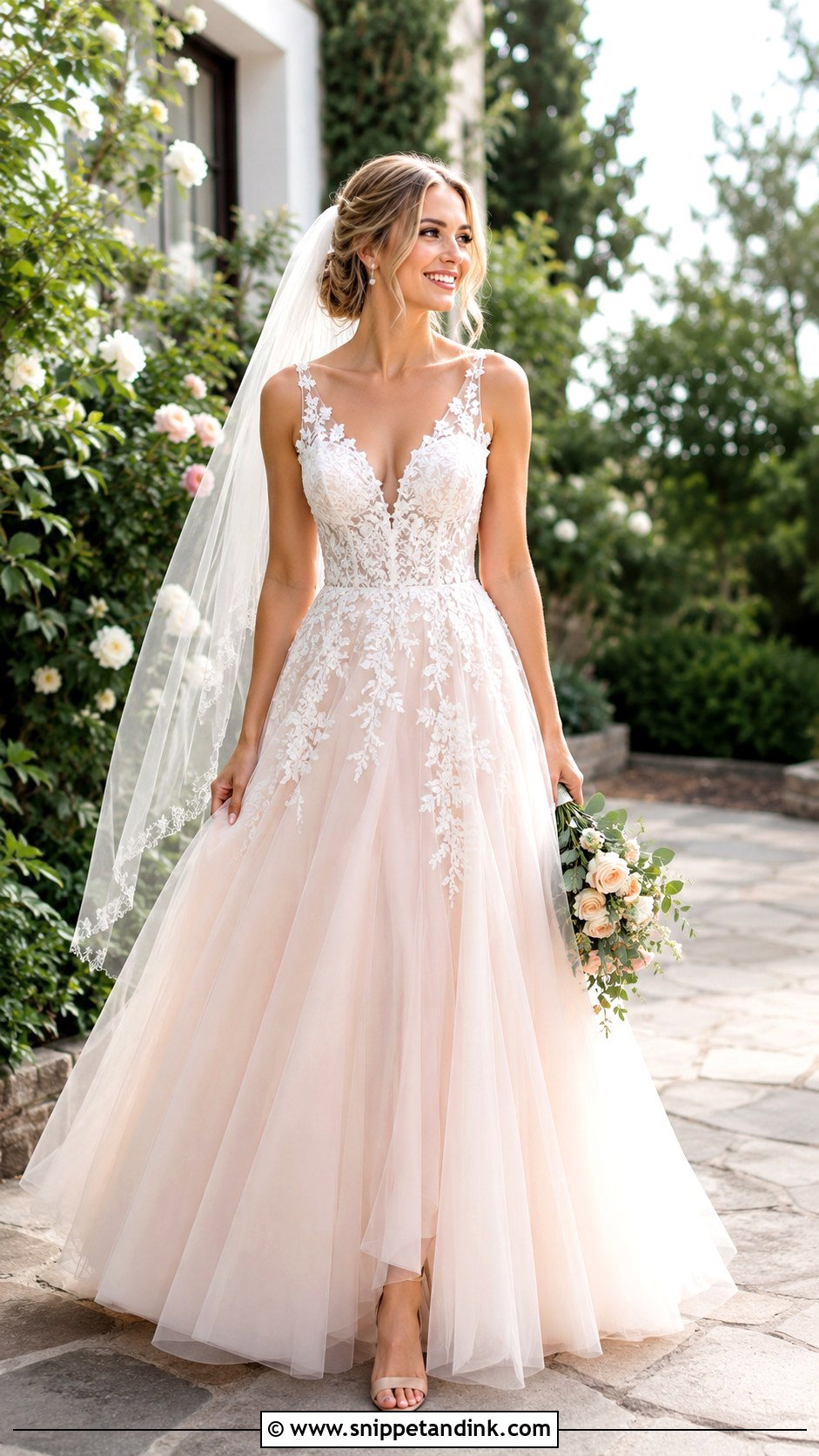 Blush A Line Wedding Dress - Snippet and Ink - 25 Blush Colored Wedding Dresses