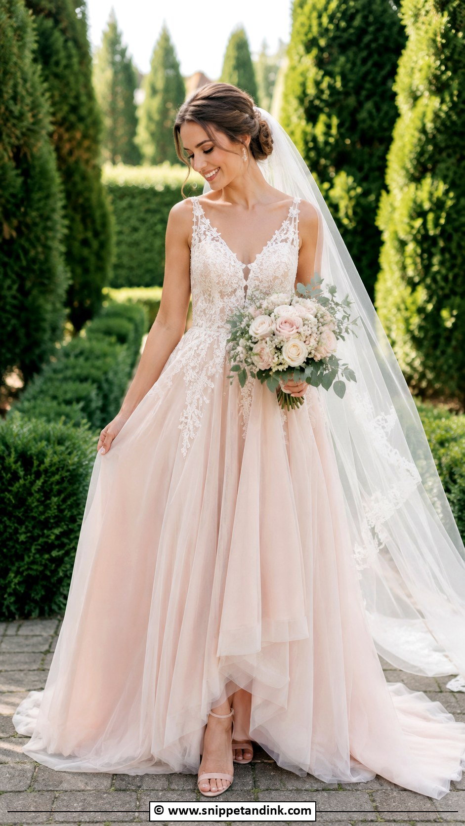 Blush A Line Wedding Dress - Snippet and Ink - 30 Blush Wedding Dress Ideas