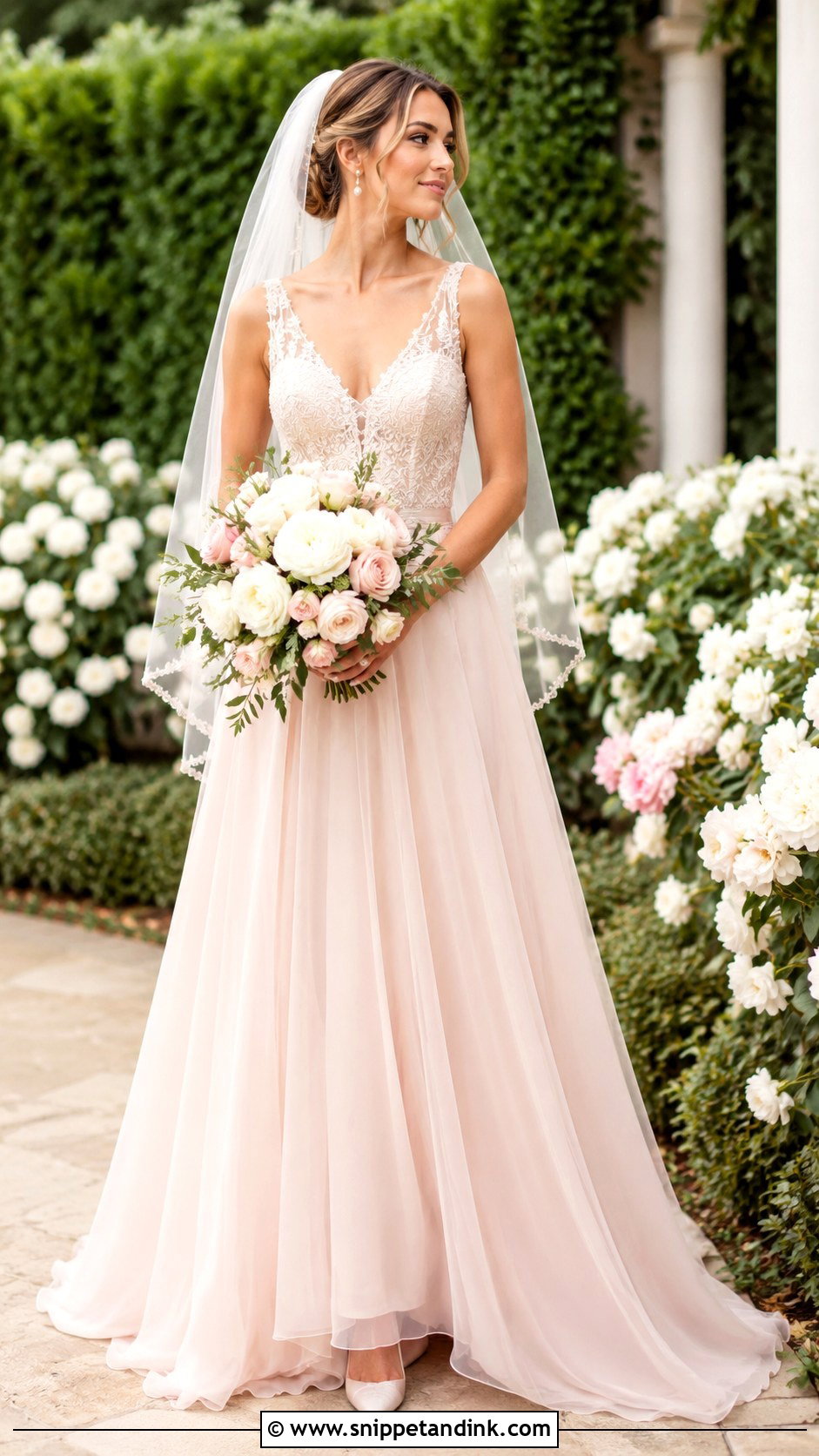 Blush A Line Wedding Gown - Snippet and Ink - 20 Blush Wedding Gown Ideas