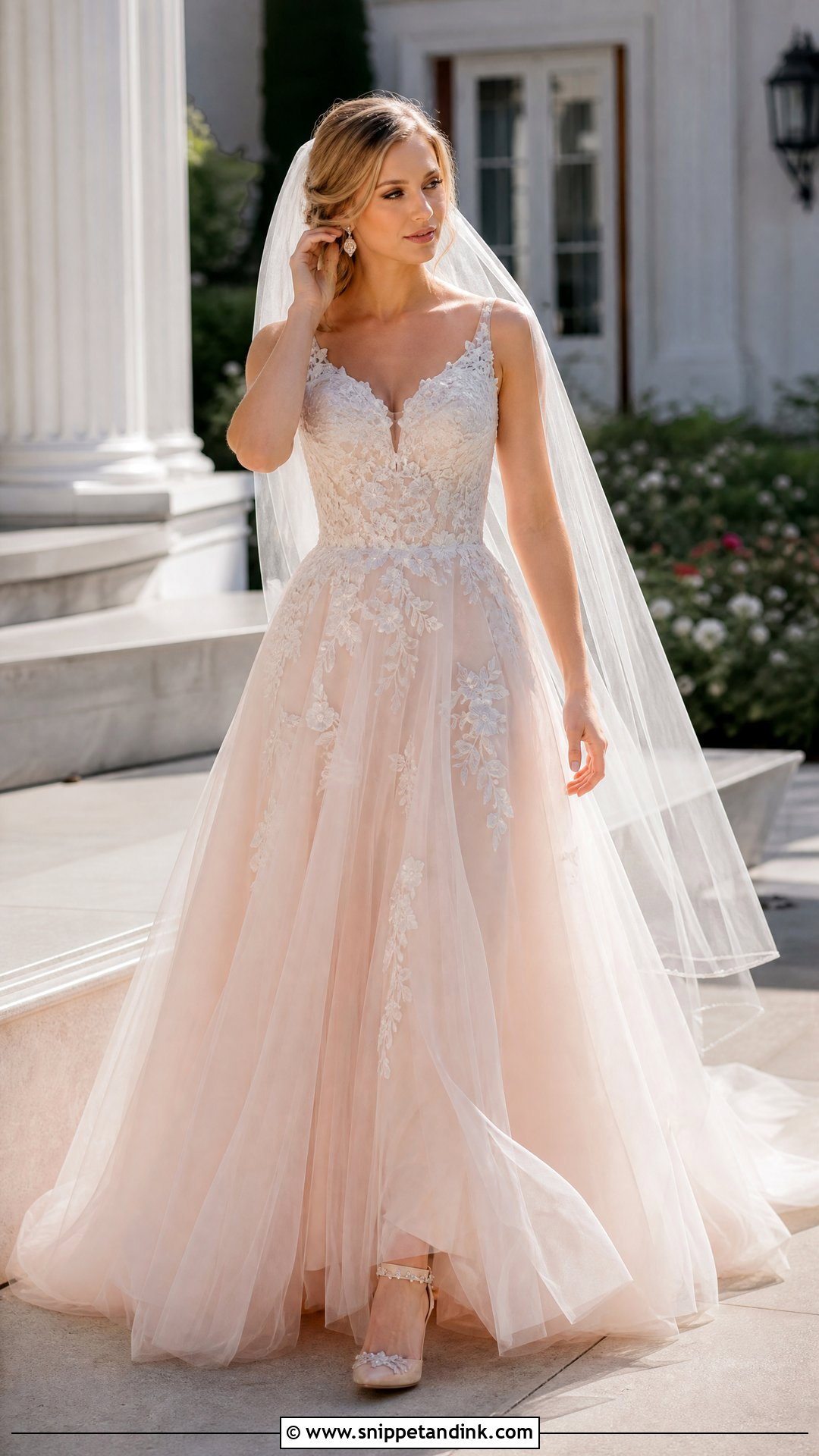 Blush A Line Wedding Gown - Snippet and Ink - 25 A Line Wedding Gown Ideas