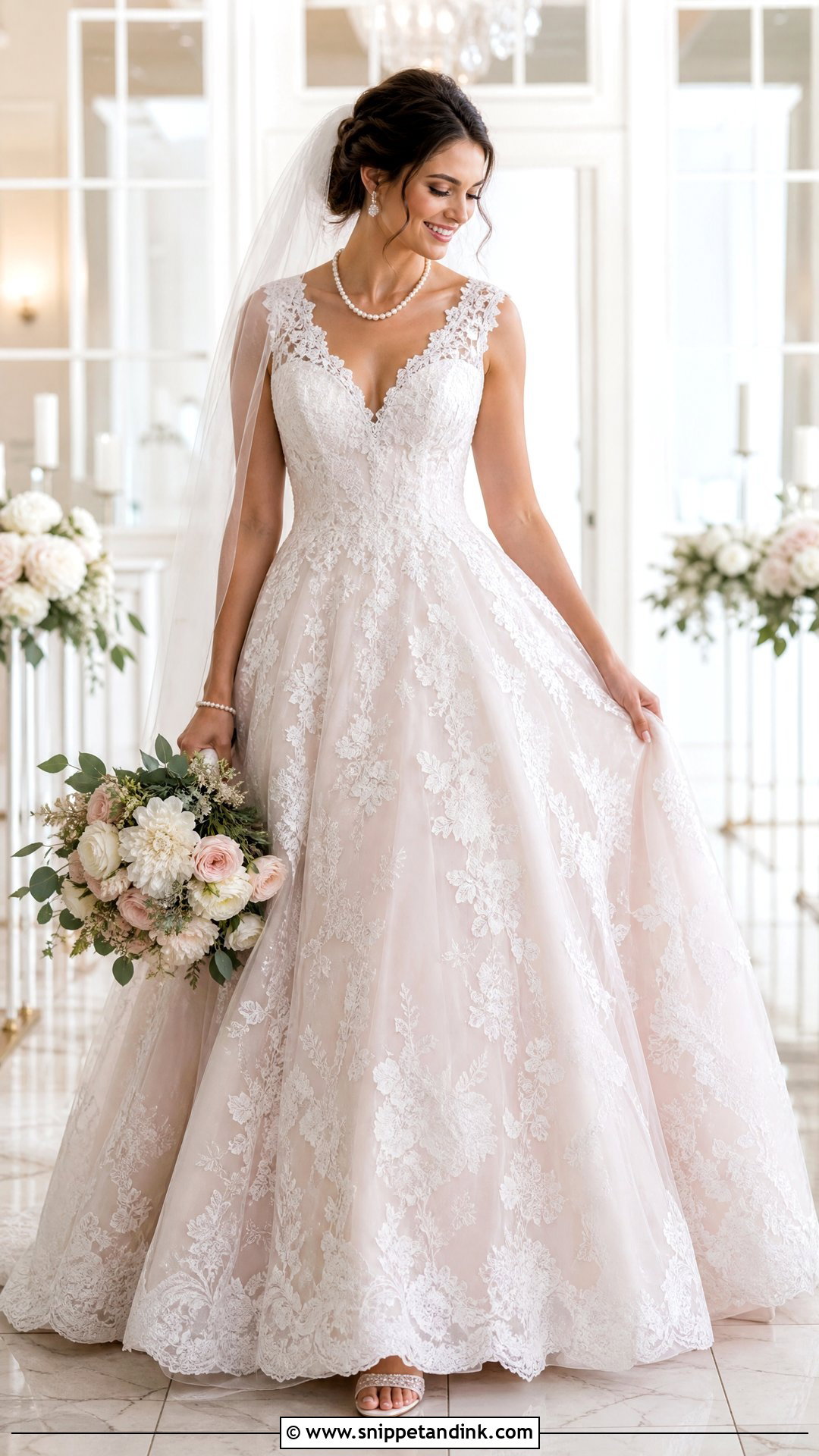Blush And Ivory Wedding Dress - Snippet and Ink - 25 Pastel Wedding Dress Ideas