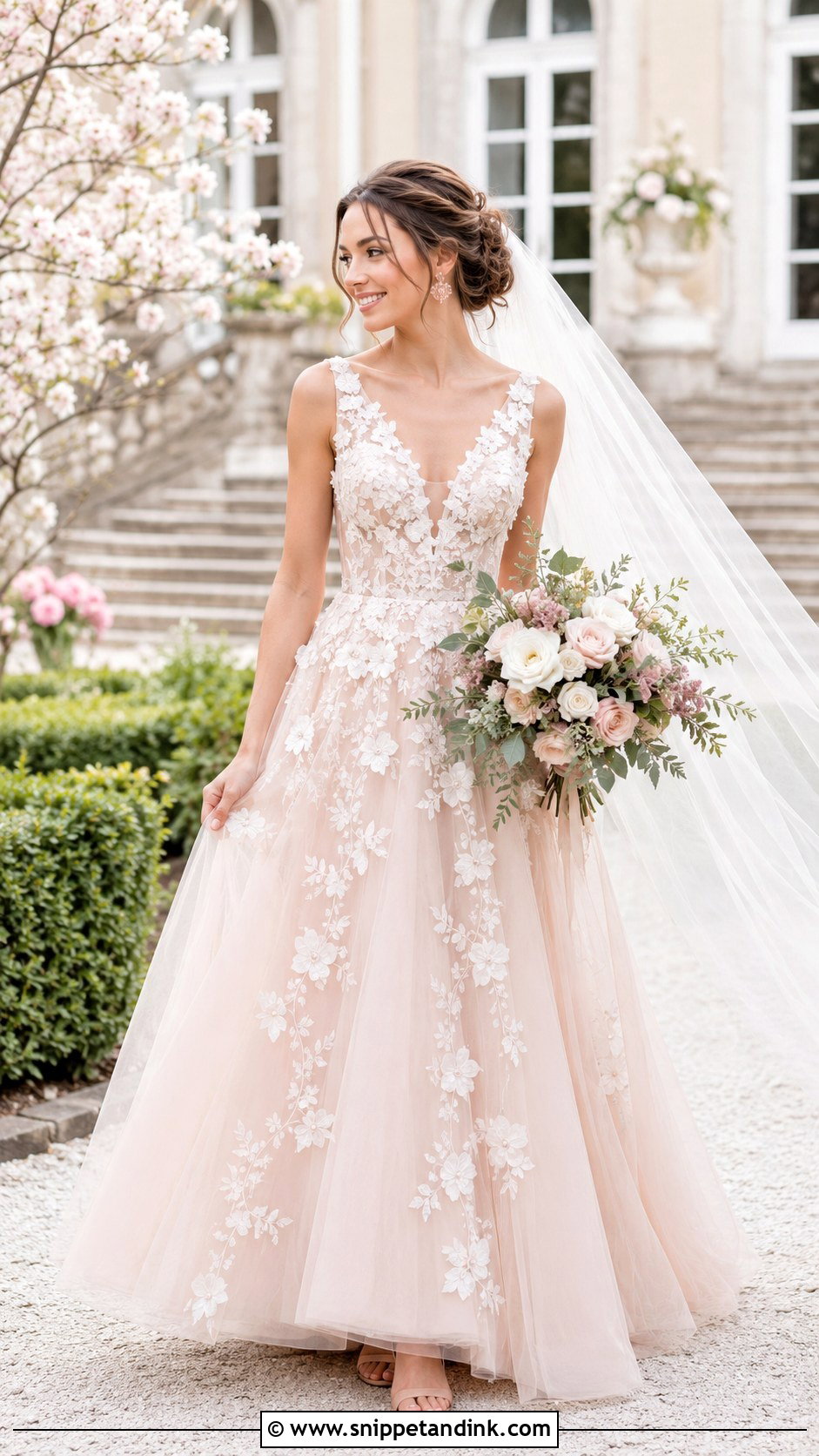Blush Applique Wedding Dress - Snippet and Ink - 20 Applique Wedding Dress Ideas