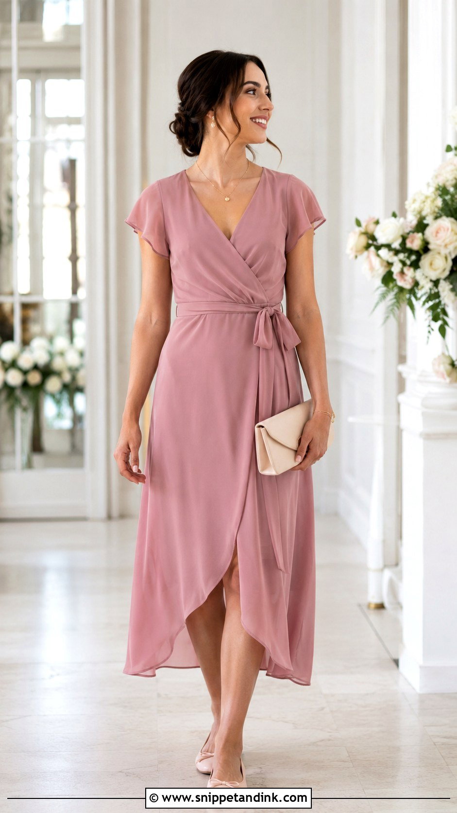 Blush Ballet Flats With Pink Bridesmaid Dress - Snippet and Ink - 25 Wedding Ballet Flats Ideas