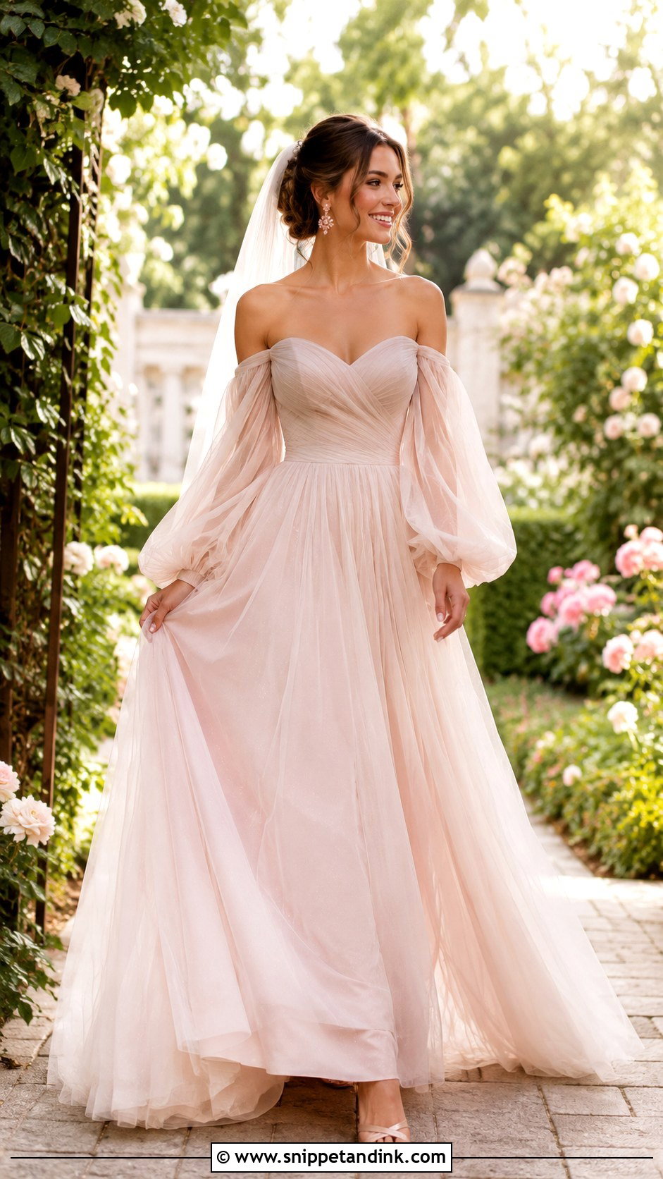 Blush Balloon Sleeve Wedding Dress - Snippet and Ink - 20 Balloon Sleeve Wedding Dress Ideas