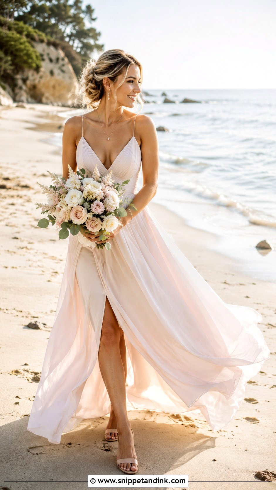 Blush Beach Elopement Dress - Snippet and Ink - 25 Beach Elopement Dress Ideas