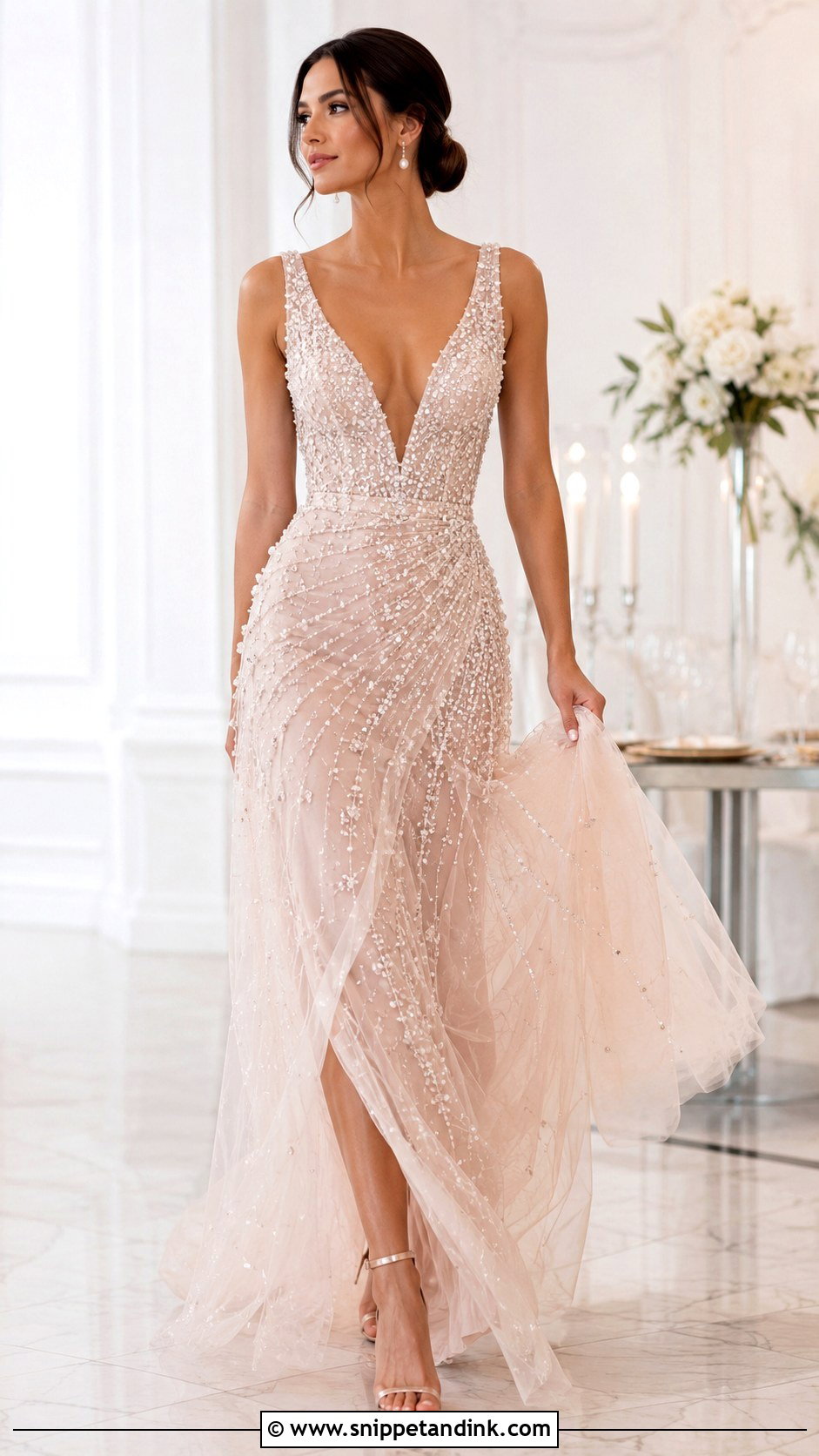 Blush Beaded Wedding Dress - Snippet and Ink - 25 Blush Colored Wedding Dresses
