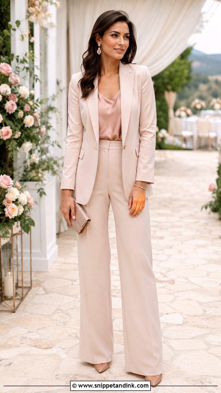 Blush Beige Suit With Rose Accessories - Snippet and Ink - 20 Beige Suits Wedding