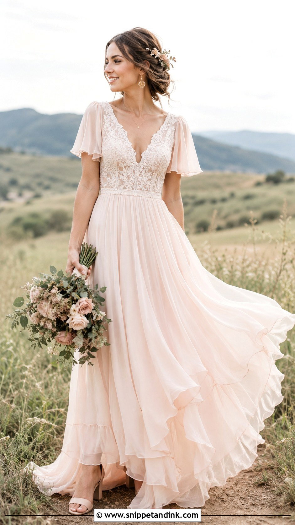 Blush Boho Chiffon Wedding Dress - Snippet and Ink - 20 Blush Wedding Dresses