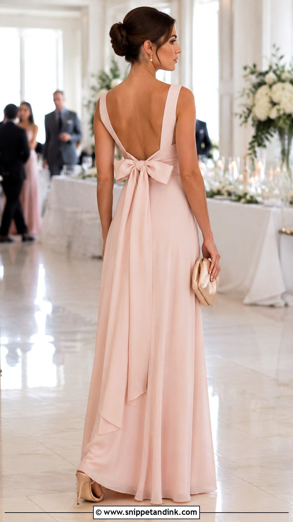 Blush Bow Back Gown Outfit - Snippet and Ink - 20 Blush Gown Ideas