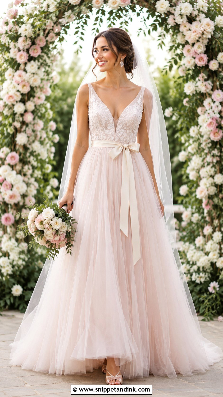 Blush Bow Back Wedding Dress - Snippet and Ink - 20 Bow Back Wedding Dress Ideas