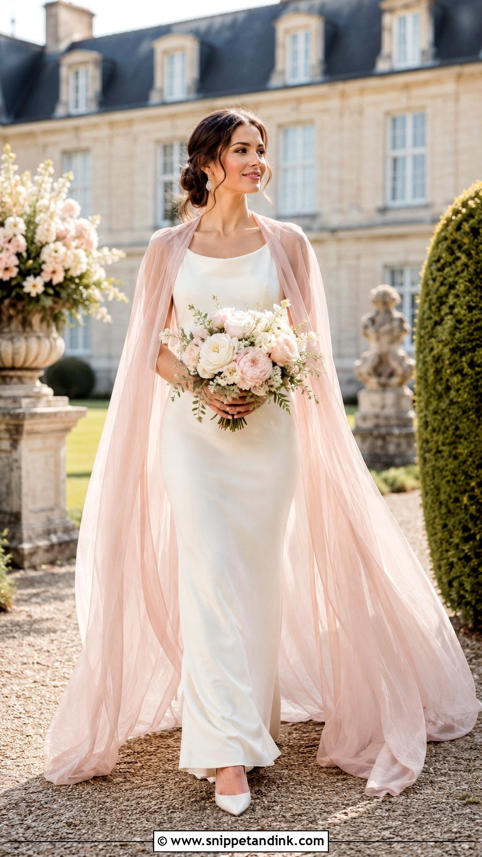 Blush Bridal Cloak With Ivory Wedding Dress - Snippet and Ink - 20 Bridal Cloak Ideas