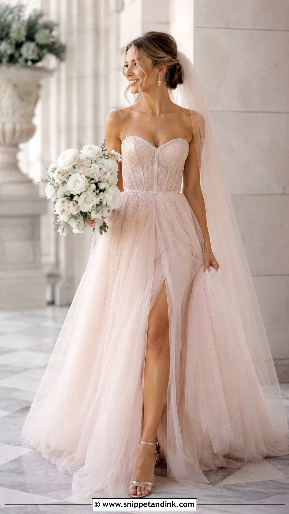 Blush Bridal Gown Outfit - Snippet and Ink - 20 Bride Attire Ideas