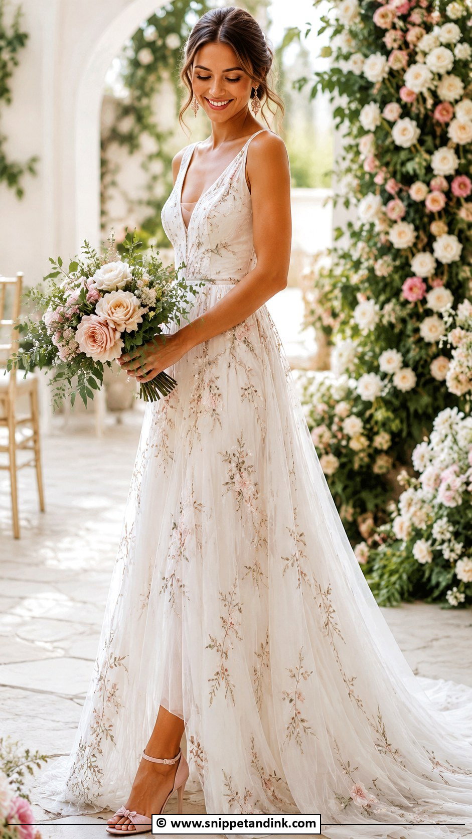 Blush Bridal Shoes With A Floral Wedding Dress - Snippet and Ink - 30 Bridal Footwear Ideas