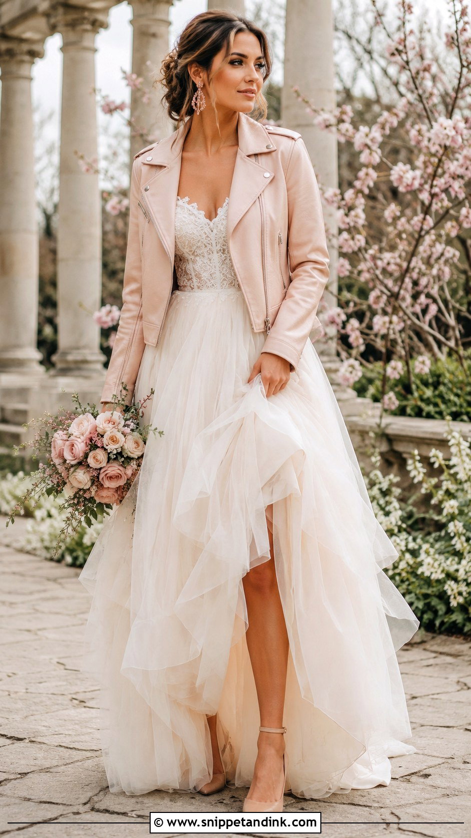 Blush Bride Leather Jacket With Tulle Wedding Dress - Snippet and Ink - 20 Bride Leather Jacket Ideas