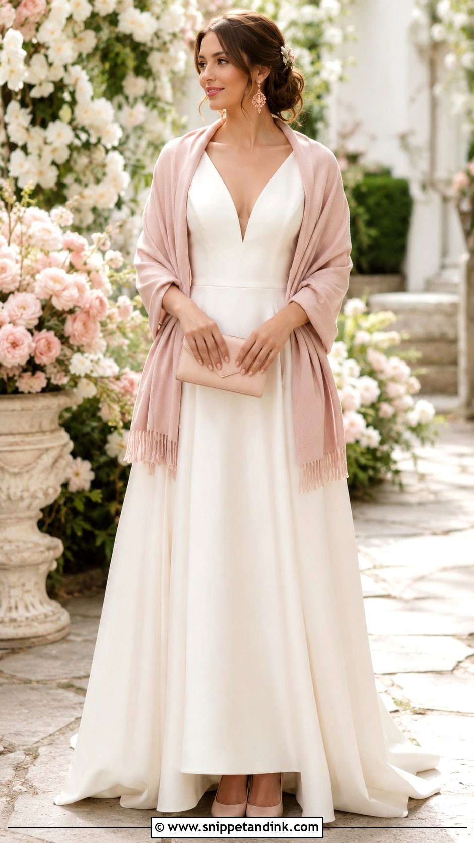 Blush Bride Shawl With Ivory Wedding Dress - Snippet and Ink - 20 Bride Shawl Ideas