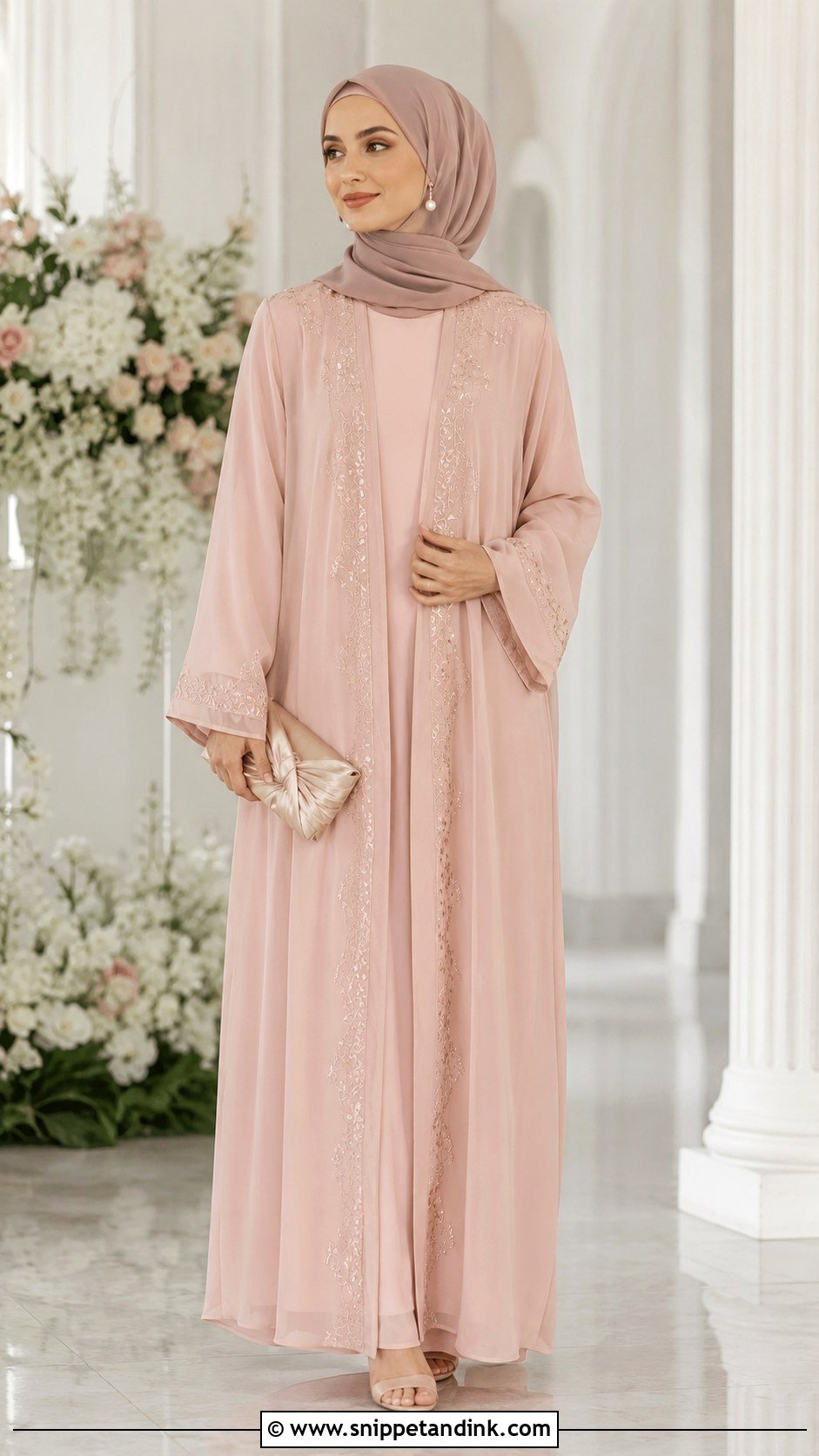 Blush Bridesmaid Hijab Abaya - Snippet and Ink - 25 Braidsmaid Hijab Style Ideas