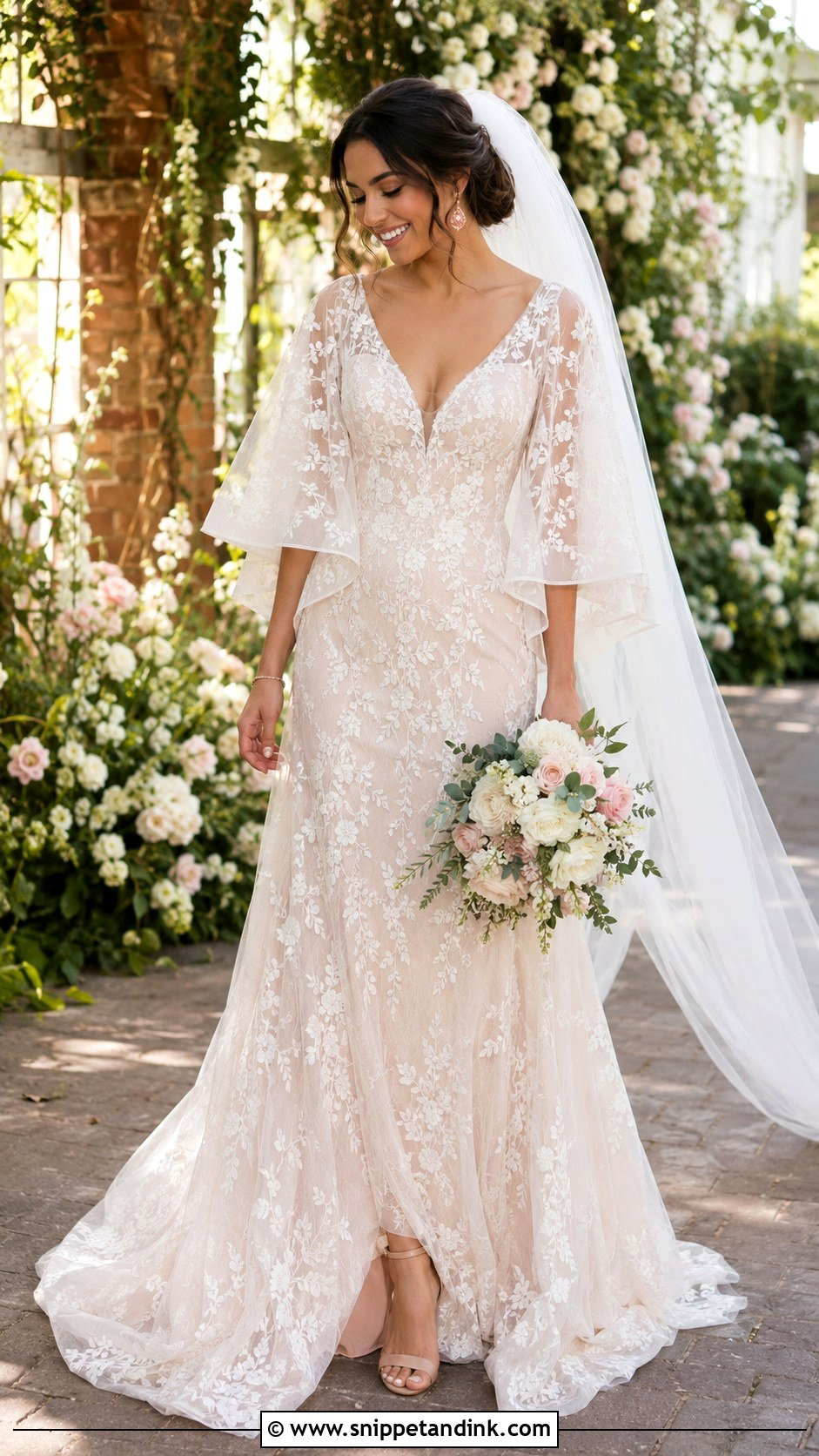 Blush Butterfly Sleeve Wedding Dress - Snippet and Ink - 20 Butterfly Sleeve Wedding Dress Ideas