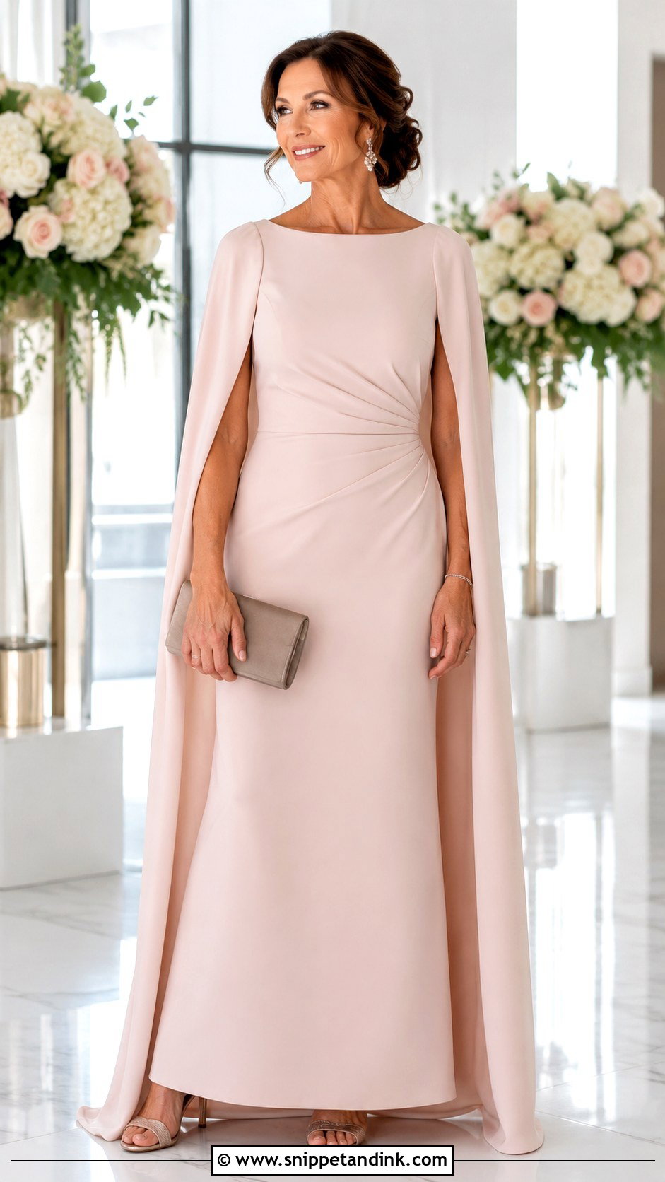 Blush Cape Sleeve Bridal Mom Dress - Snippet and Ink - 20 Bridal Mom Dress Ideas
