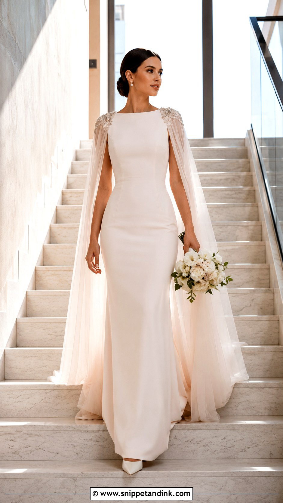 Blush Cape Wedding Gown - Snippet and Ink - 20 Blush Wedding Gown Ideas