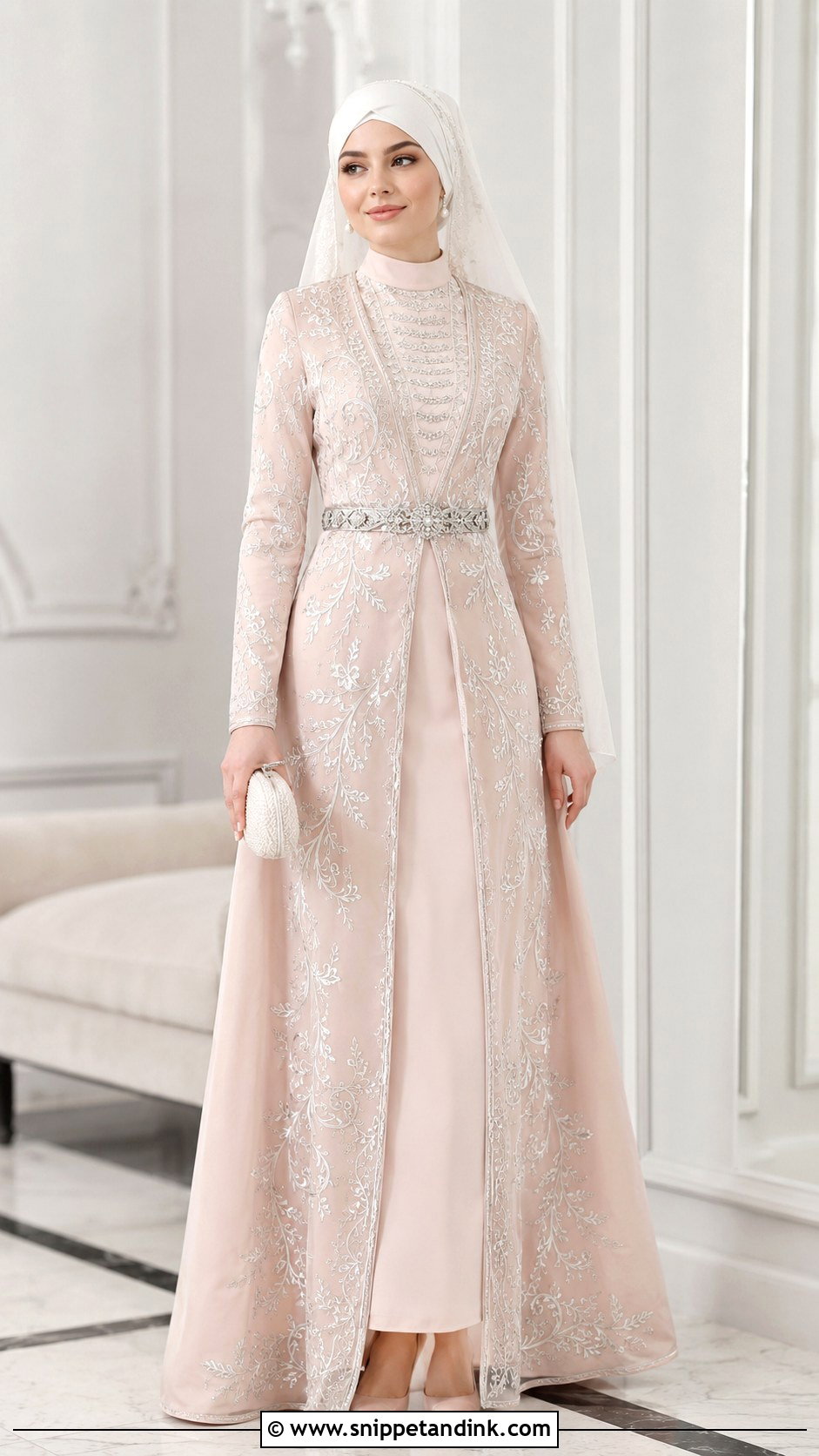 Blush Chechen Wedding Dress With White Veil - Snippet and Ink - 20 Chechen Wedding Dresses