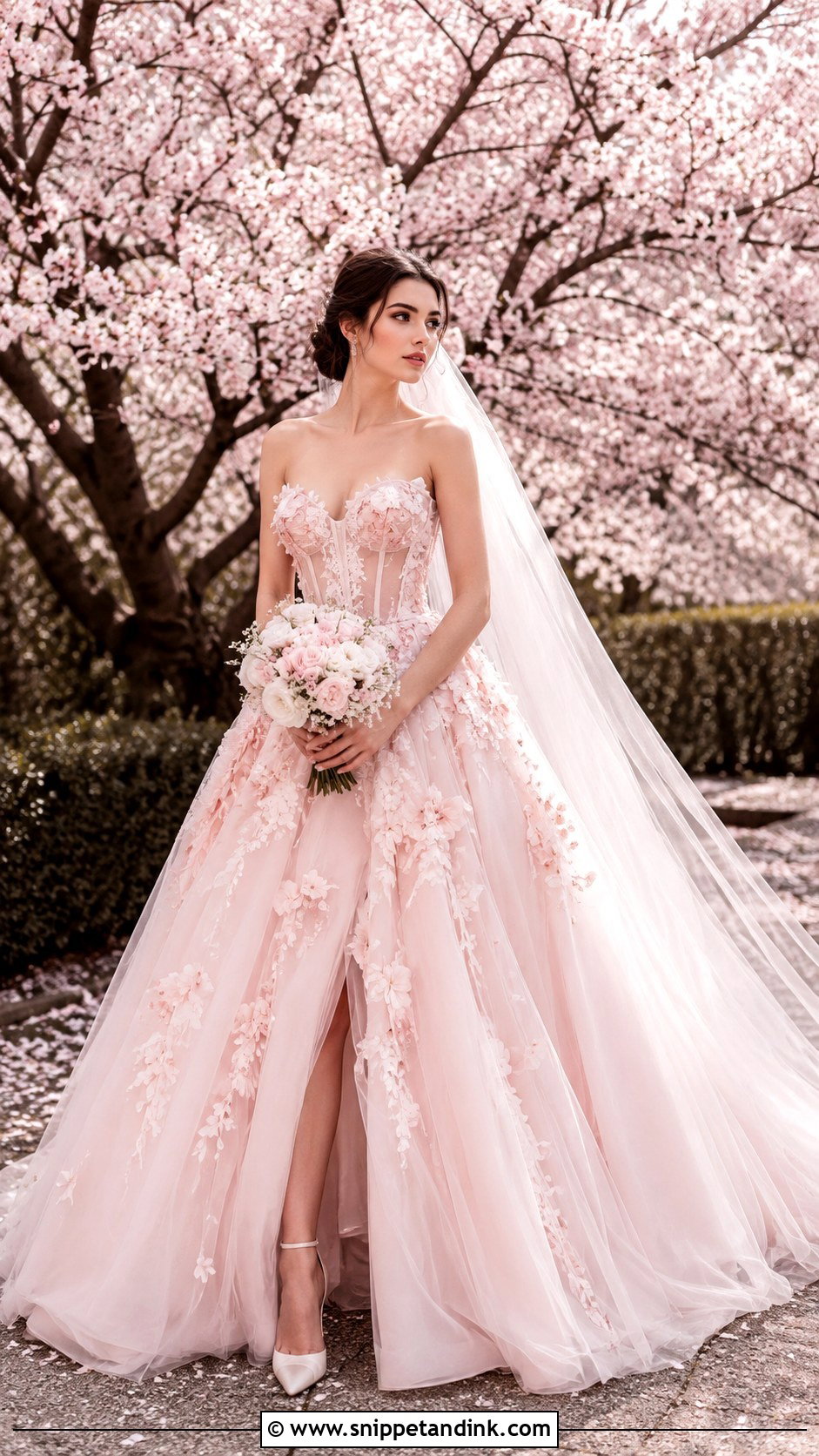 Blush Cherry Blossom Ball Gown - Snippet and Ink - 20 Cherry Blossom Wedding Dress Ideas