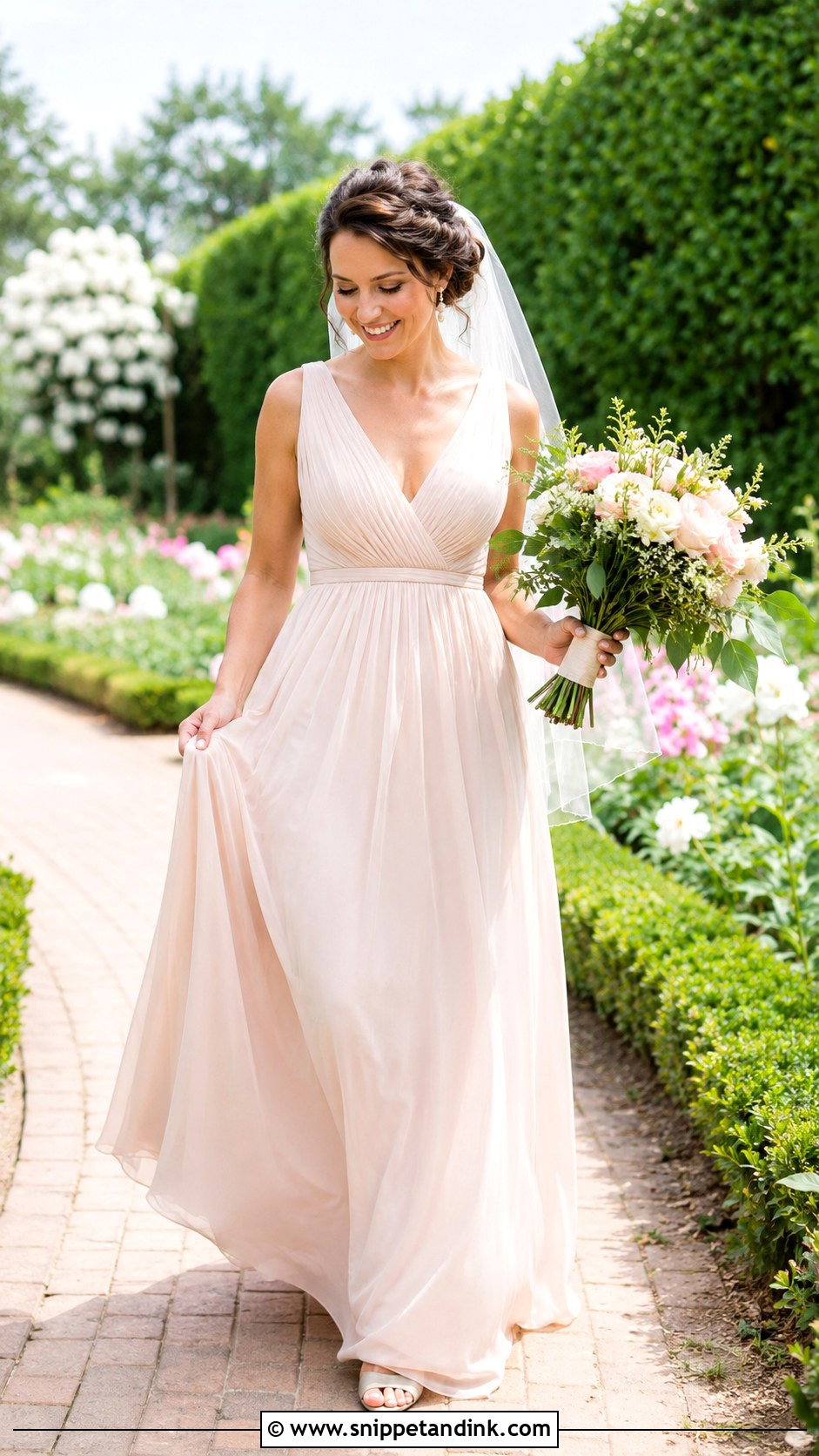 Blush Chiffon Wedding Gown - Snippet and Ink - 20 Blush Wedding Gown Ideas