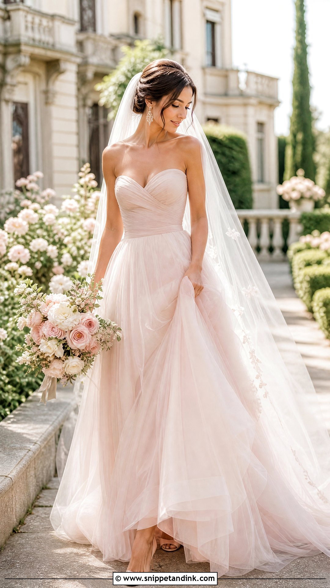 Blush Color Bridal Gown Look - Snippet and Ink - 20 Bridal Gown Aesthetic Ideas