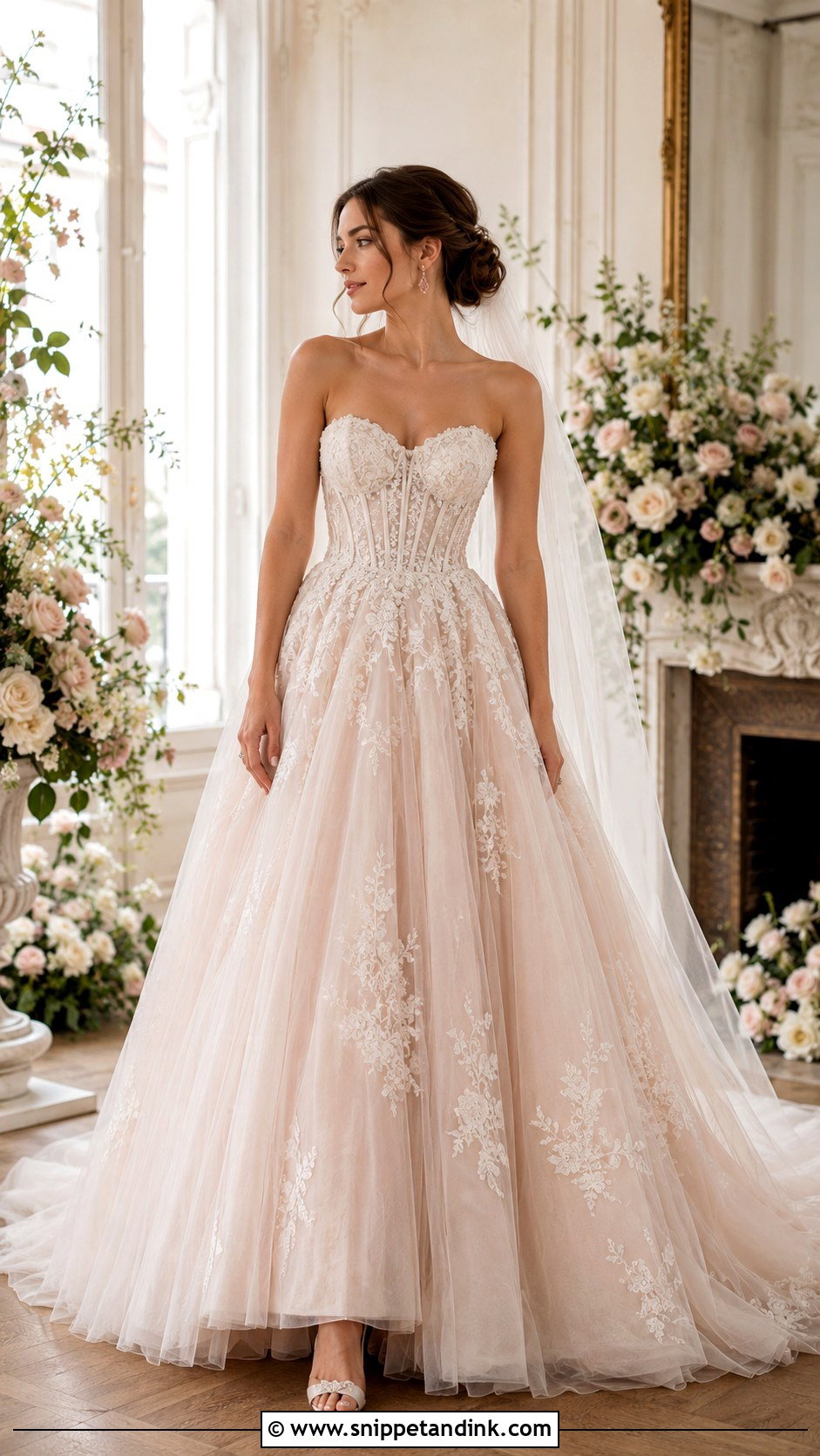 Blush Corset Ball Gown Wedding Dress - Snippet and Ink - 20 Corset Ball Gown Wedding Dress Ideas