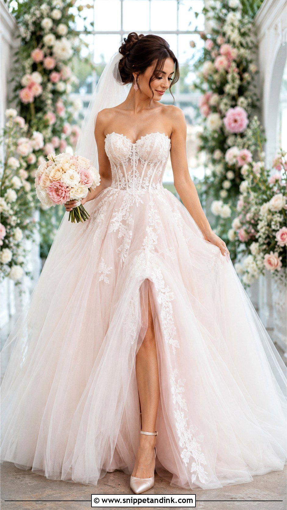 Blush Corset Wedding Dress - Snippet and Ink - 20 Corset Bride Dress Ideas