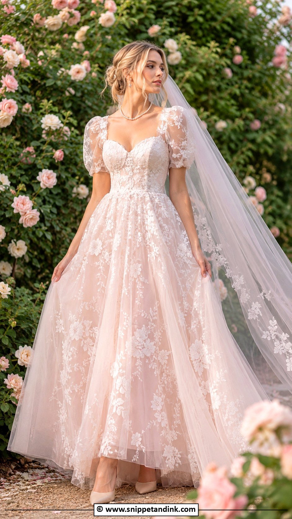 Blush Cottagecore Wedding Dress - Snippet and Ink - 30 Cottagecore Wedding Dress Ideas