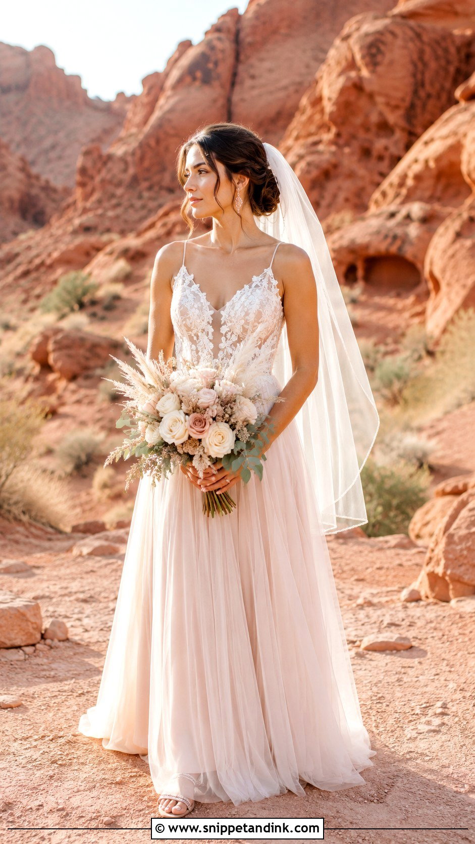 Blush Desert Wedding Dress - Snippet and Ink - 20 Desert Wedding Dress Ideas