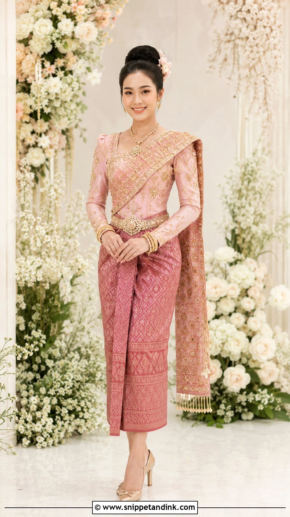 Blush Embroidered Cambodian Wedding Dress - Snippet and Ink - 20 Cambodian Wedding Dress Ideas