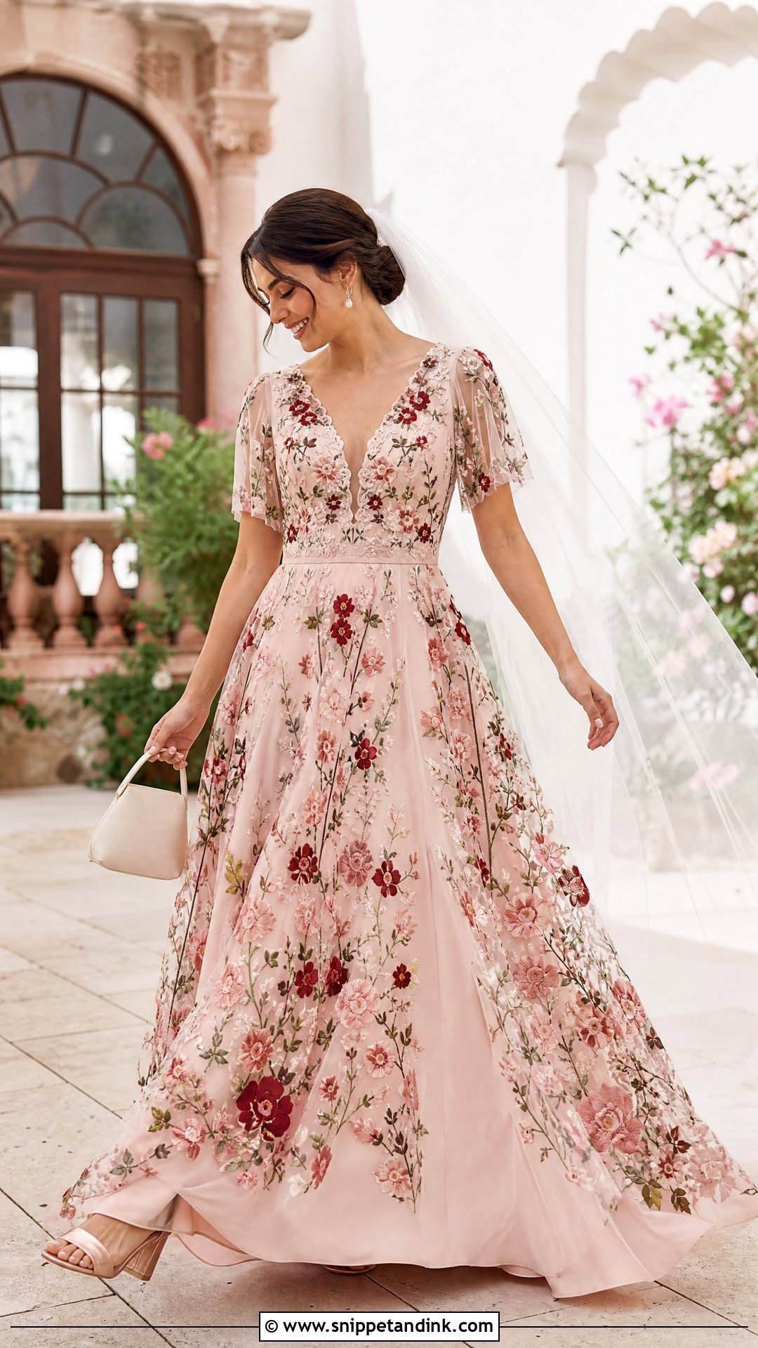 Blush Embroidered Mexican Wedding Dress - Snippet and Ink - 25 Embroidered Mexican Wedding Dress Ideas