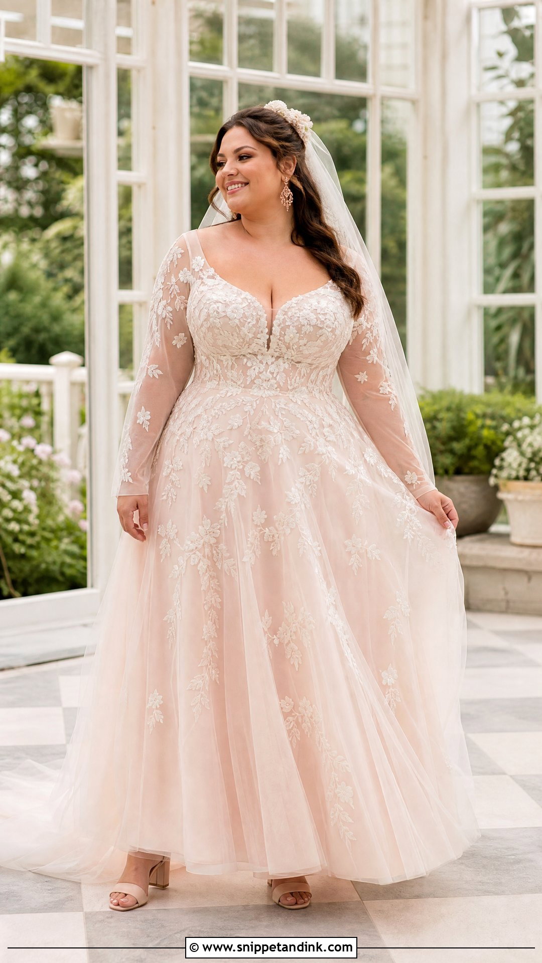 Blush Embroidered Plus Size Wedding Dress - Snippet and Ink - 20 Vintage Plus Size Wedding Dresses