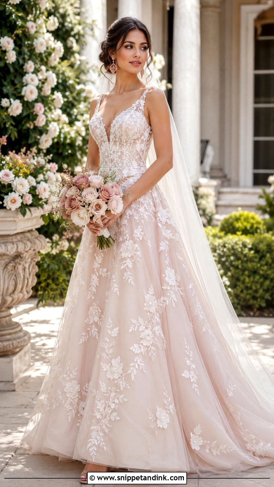 Blush Embroidered Wedding Dress - Snippet and Ink - 20 Fairy Like Wedding Dress Ideas