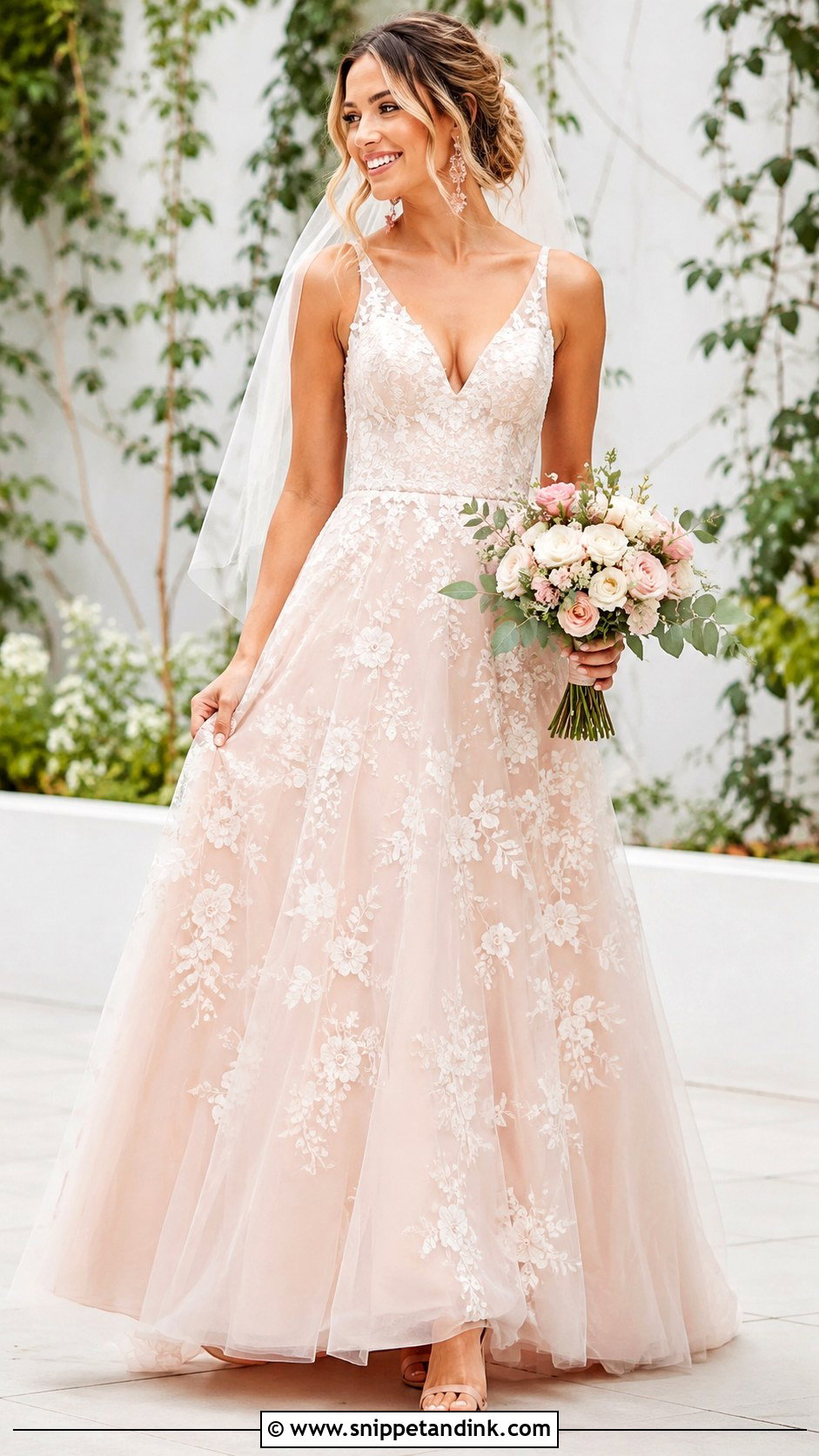 Blush Embroidered Wedding Dress - Snippet and Ink - 30 Embroidered Wedding Dress Ideas