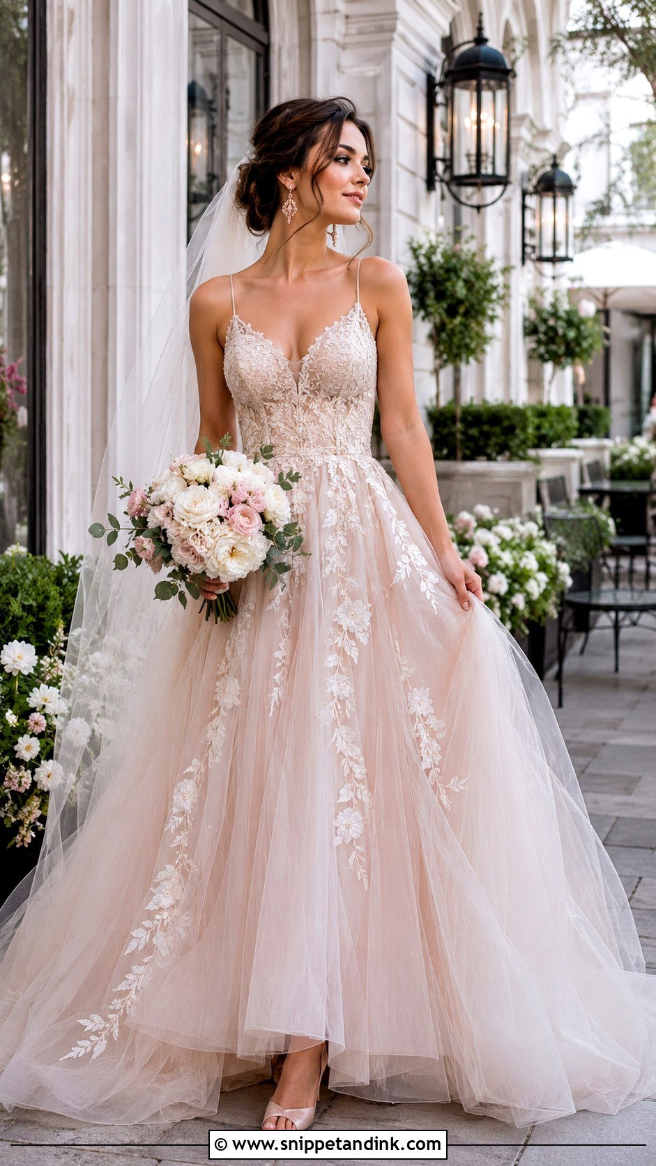 Blush Empress Wedding Dress With Rose Gold Accessories - Snippet and Ink - 20 Empress Wedding Dress Ideas
