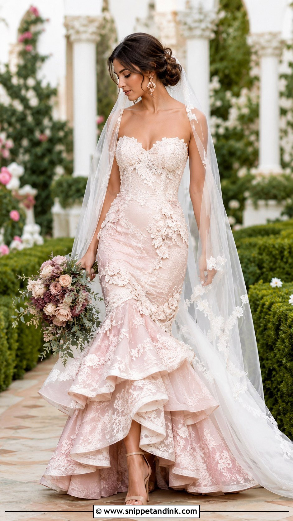 Blush Flamenco Wedding Dress With Floral Ruffles - Snippet and Ink - 20 Flamenco Wedding Dress Ideas