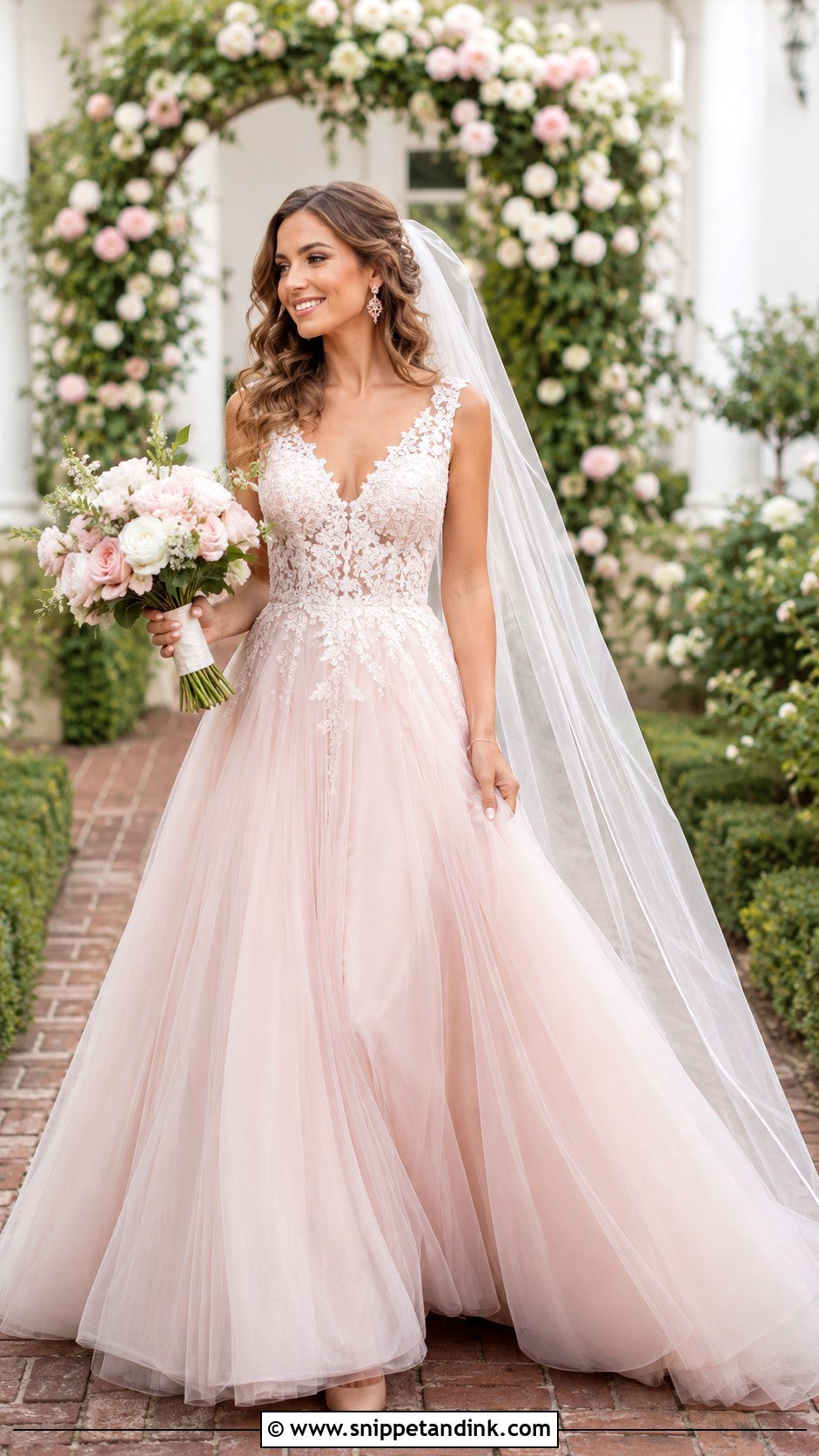 Blush Flared Wedding Dress - Snippet and Ink - 20 Flared Wedding Dress Ideas