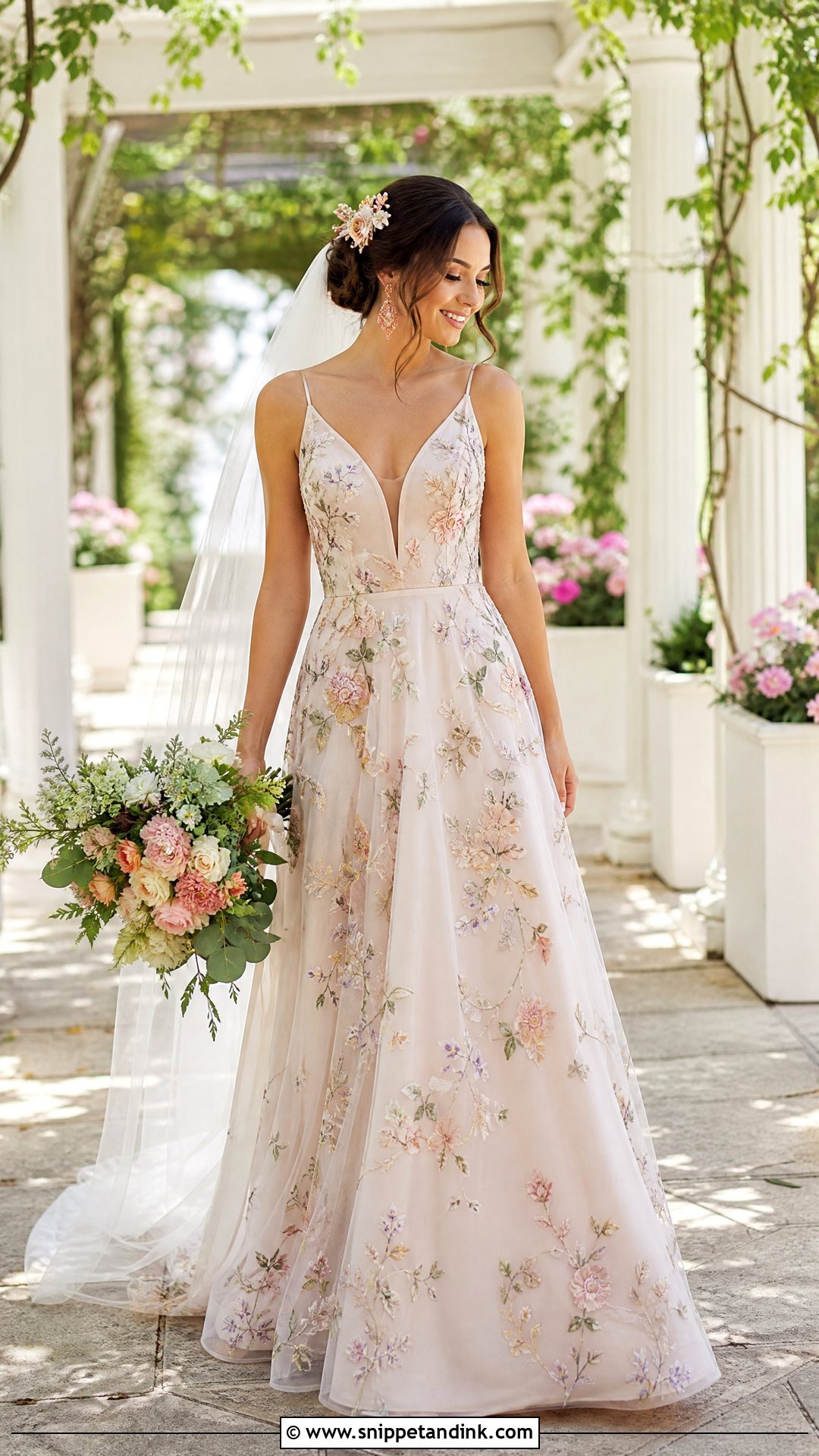 Blush Floral A Line Wedding Dress - Snippet and Ink - 25 Aline Wedding Dresses
