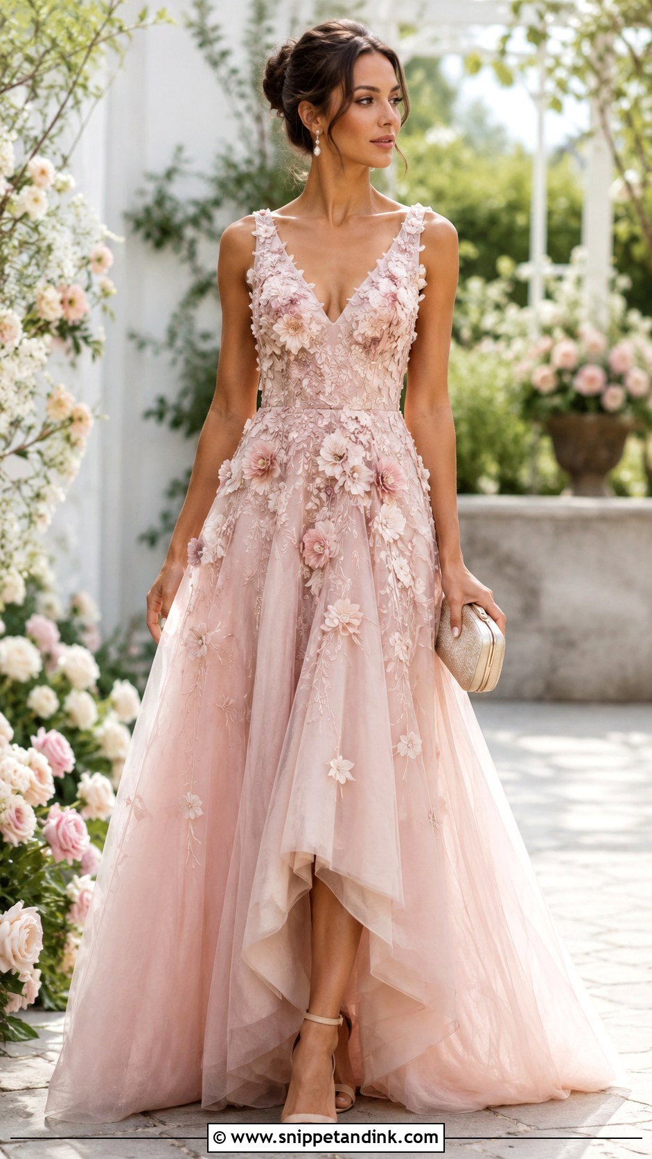 Blush Floral Applique Gown Outfit - Snippet and Ink - 20 Blush Gown Ideas