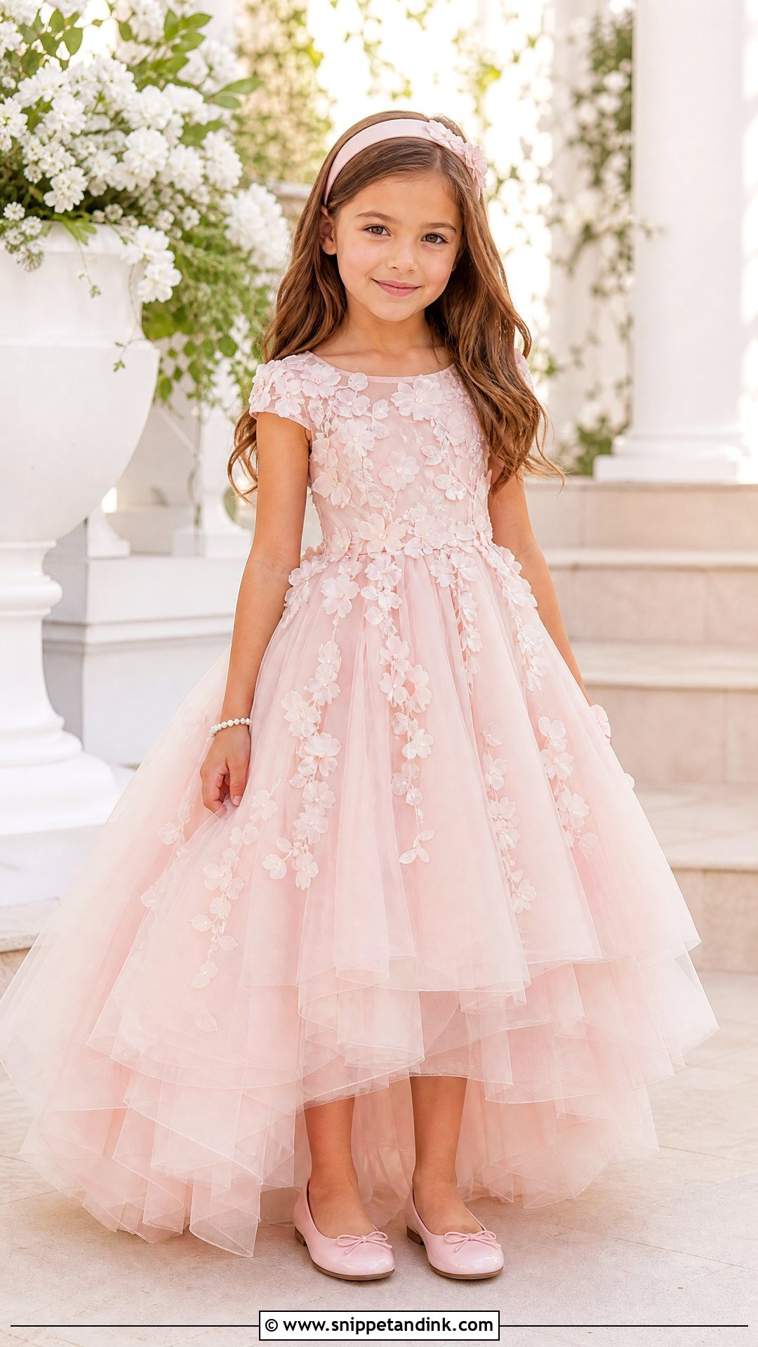 Blush Floral Applique Kids Gown - Snippet and Ink - 20 Kids Gown Design Wedding Dresses