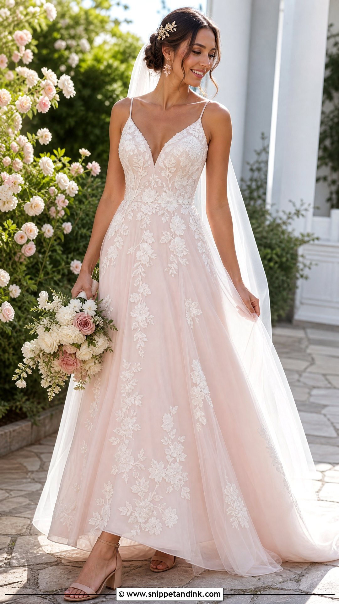 Blush Floral Cottage Wedding Dress - Snippet and Ink - 25 Cottage Wedding Dress Ideas