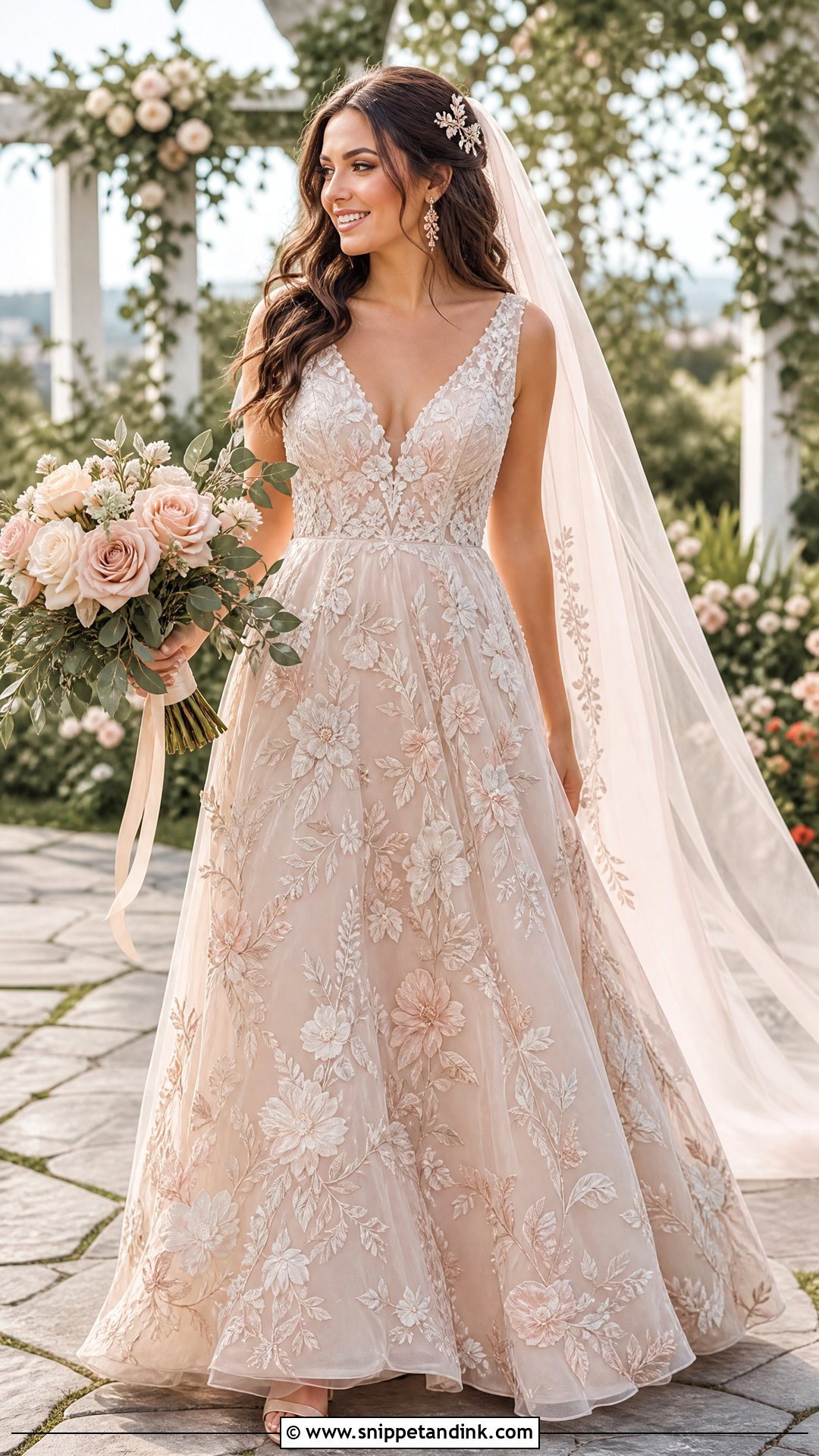 Blush Floral Embroidered Wedding Dress - Snippet and Ink - 20 Wedding Dress Floral Embroidery Ideas